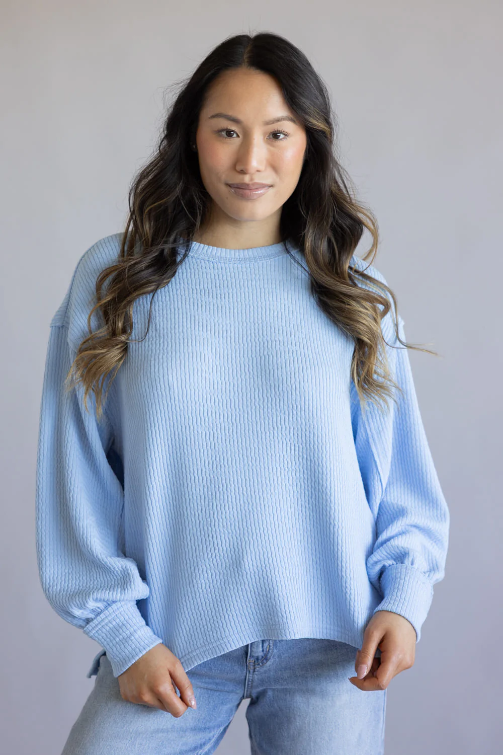 Blu Pepper Long Sleeve Ribbed Knit Shirt for Women