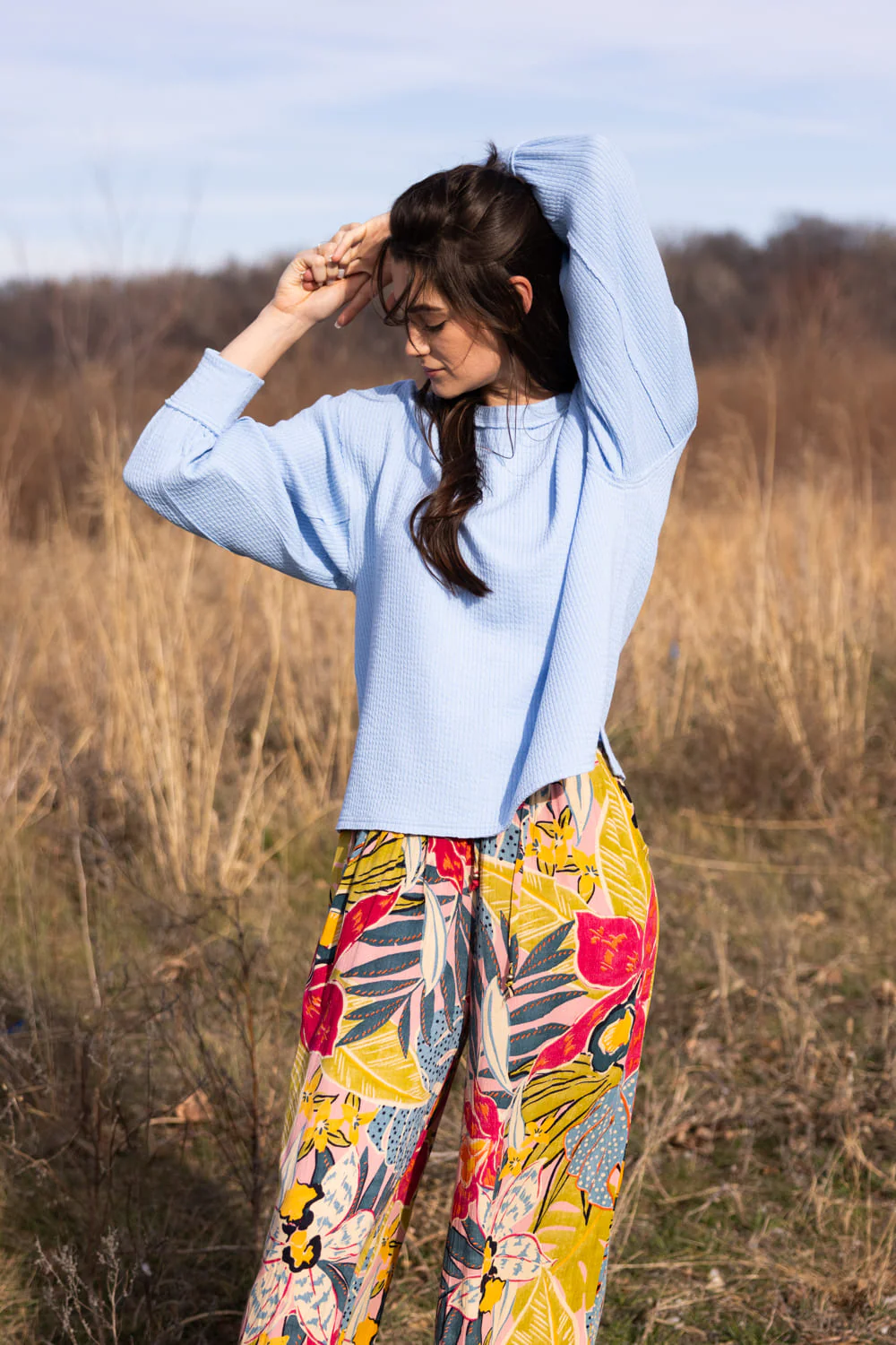 Blu Pepper Crewneck Ribbed Knit Shirt for Women in Light Blue | B2FT1043GL-LIGHTBLUE - Image 2