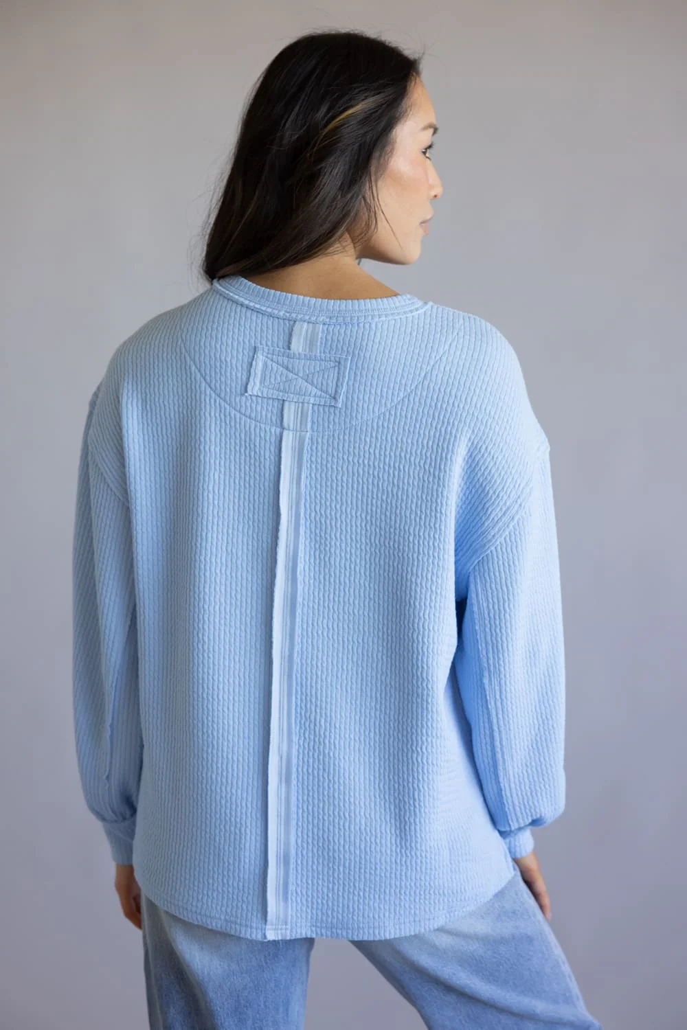 Blu Pepper Crewneck Ribbed Knit Shirt for Women in Light Blue | B2FT1043GL-LIGHTBLUE - Image 4
