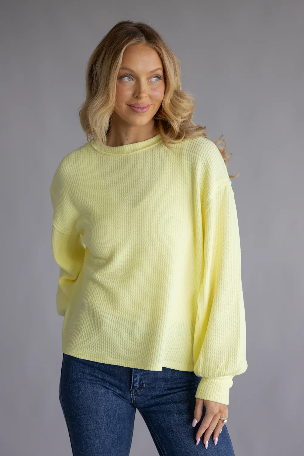 Blu Pepper Crewneck Ribbed Knit Shirt for Women in Yellow | B2FT1043GL-YELLOW - Image 2