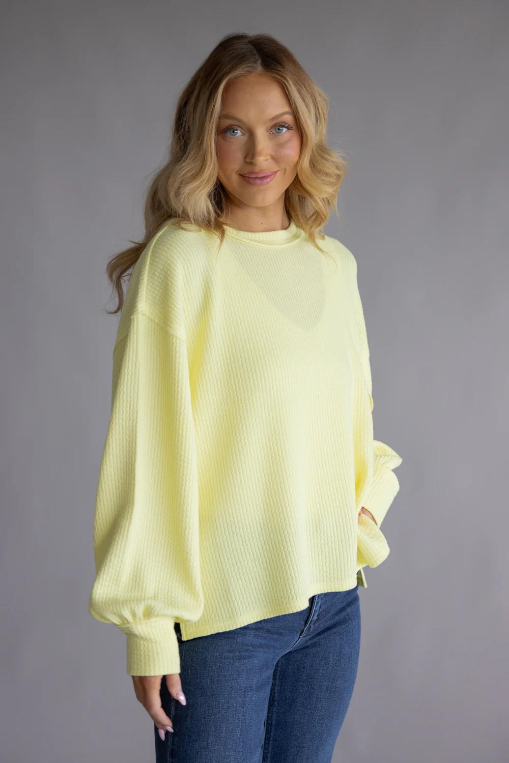 Blu Pepper Crewneck Ribbed Knit Shirt for Women in Yellow | B2FT1043GL-YELLOW - Image 4