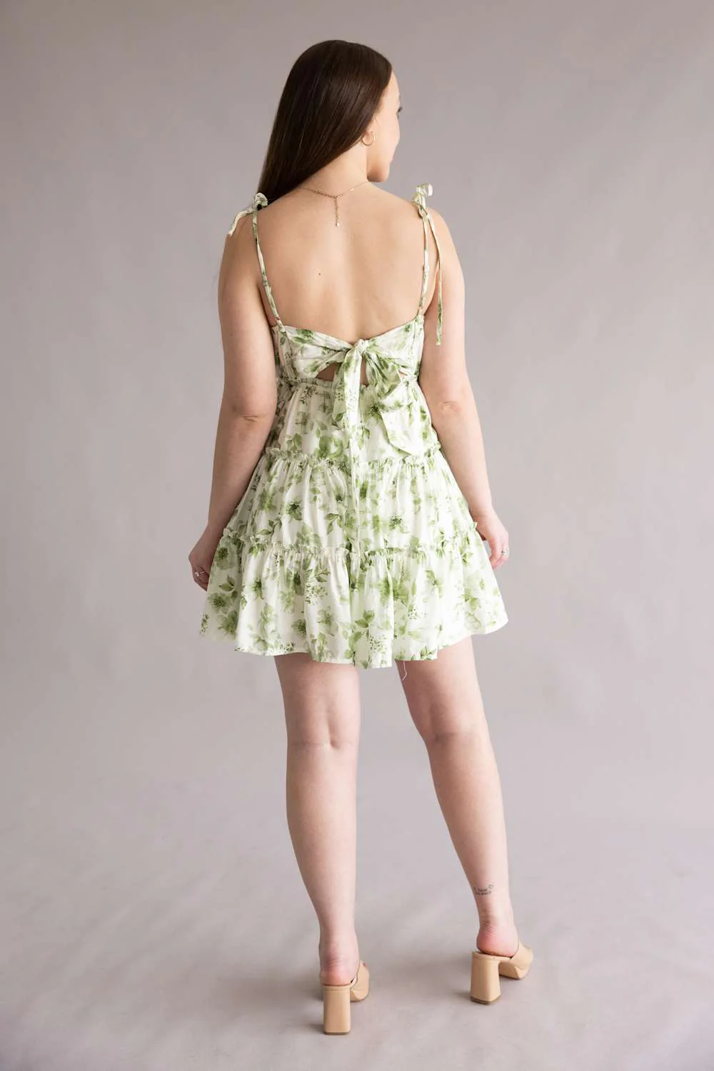 Blu Pepper Tiered Floral Dress for Women in Olive | CR2459-OLIVE - Image 3