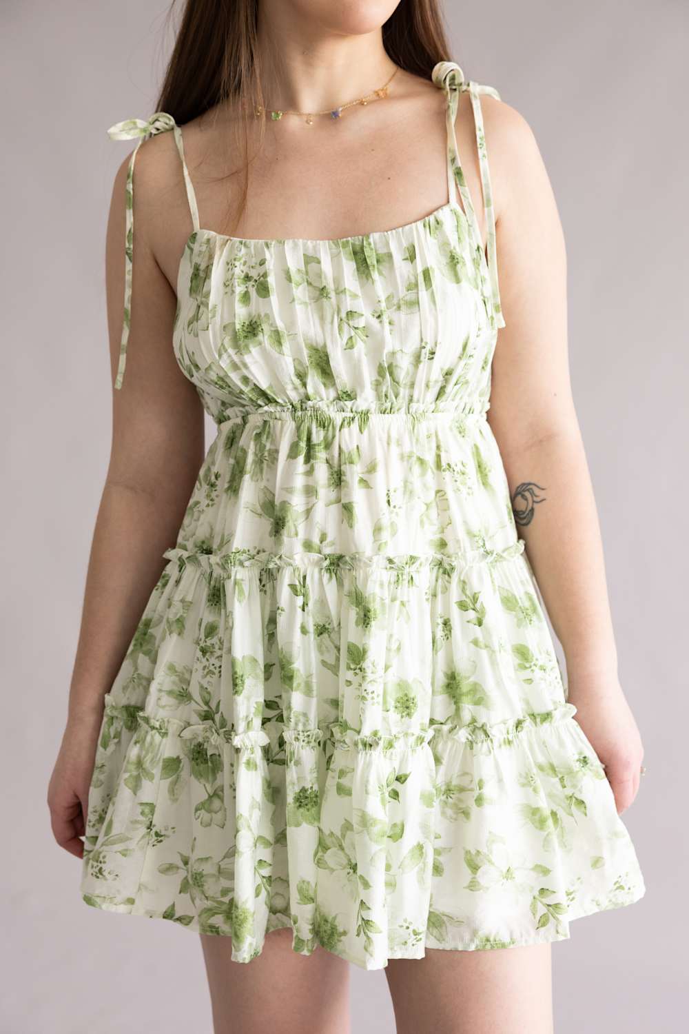 Blu Pepper Tiered Floral Dress for Women in Olive | CR2459-OLIVE - Image 4