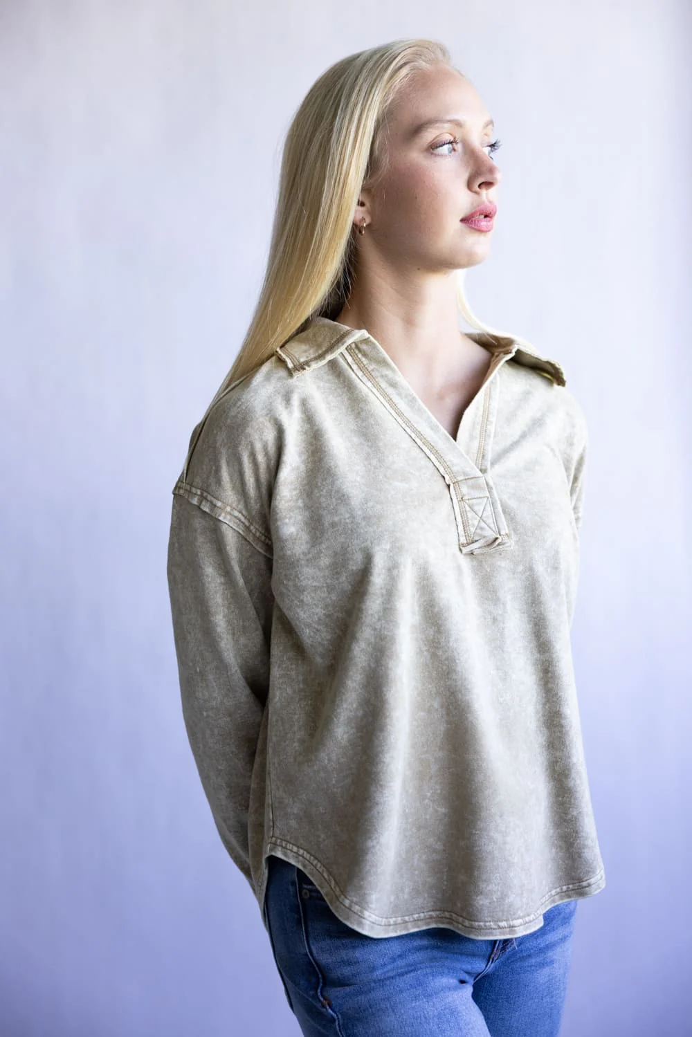 Blu Pepper Johnny Collar Mineral Wash Shirt for Women - Image 4