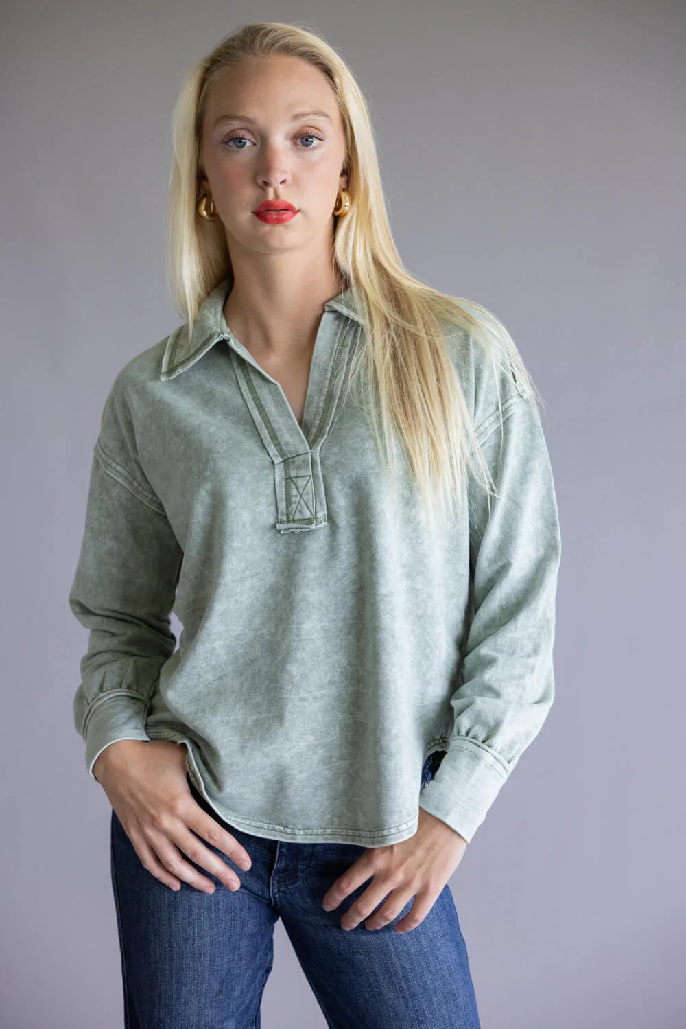 Blu Pepper Johnny Collar Mineral Wash Shirt for Women - Image 5