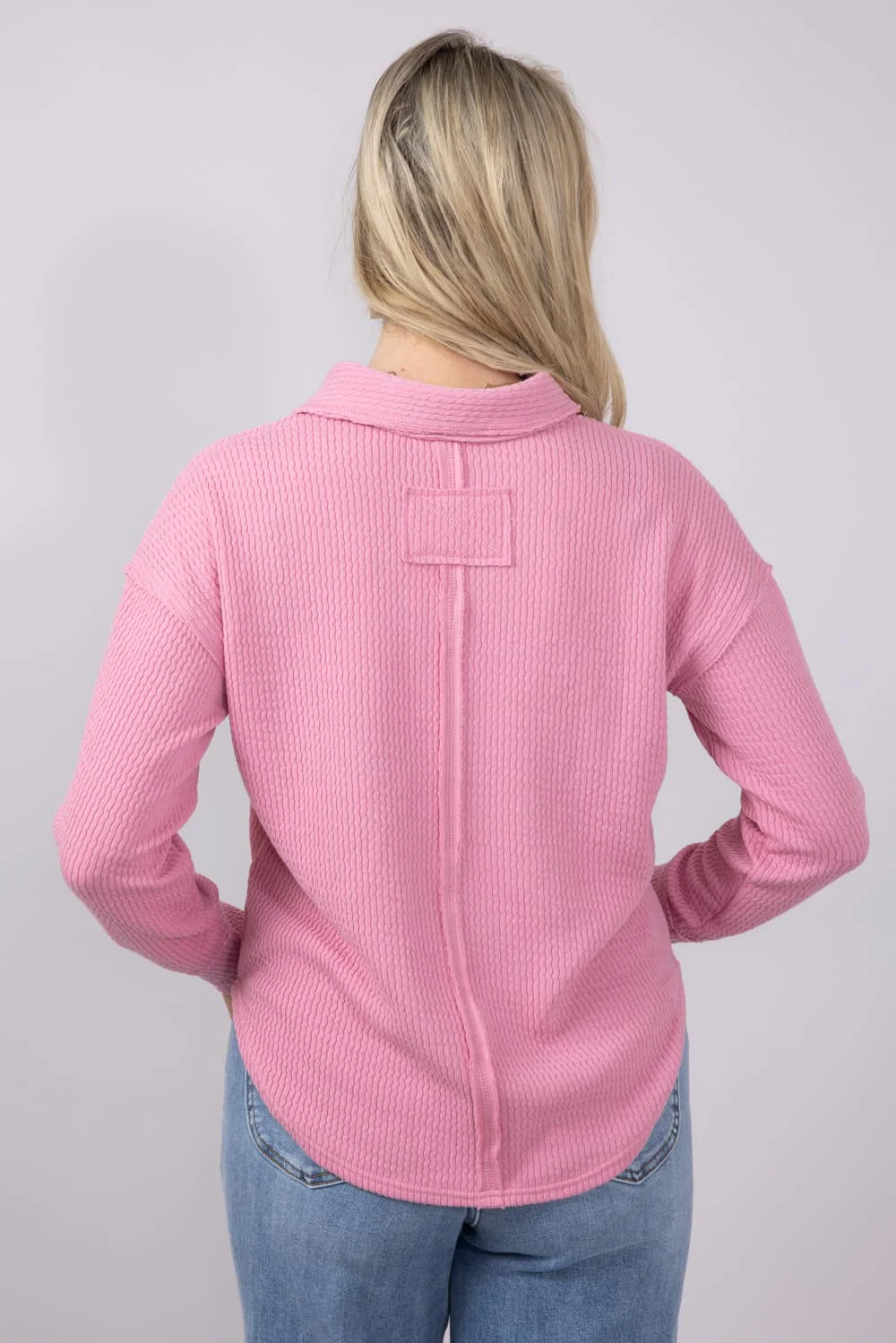 Blu Pepper Ribbed Knit Johnny Collar Polo Shirt for Women in Mauve | B3FT1012-MAUVE - Image 5