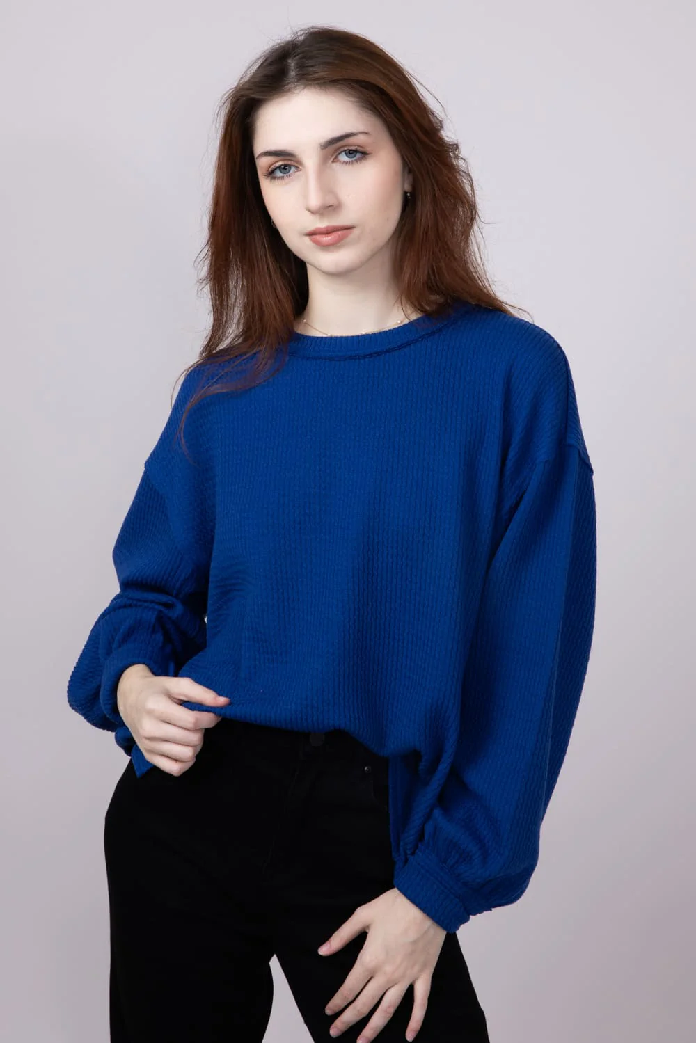 Blu Pepper Long Sleeve Ribbed Knit Shirt for Women - Image 4