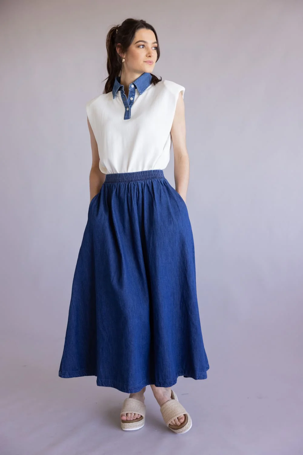 Blu Pepper Maxi Denim Skirt for Women | B6SX1001-B-DENIM - Image 2