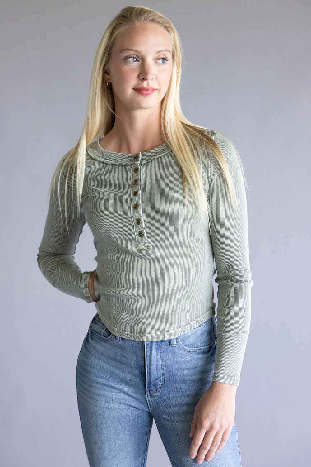 Blu Pepper Mineral Wash Henley Shirt for Women - Image 2
