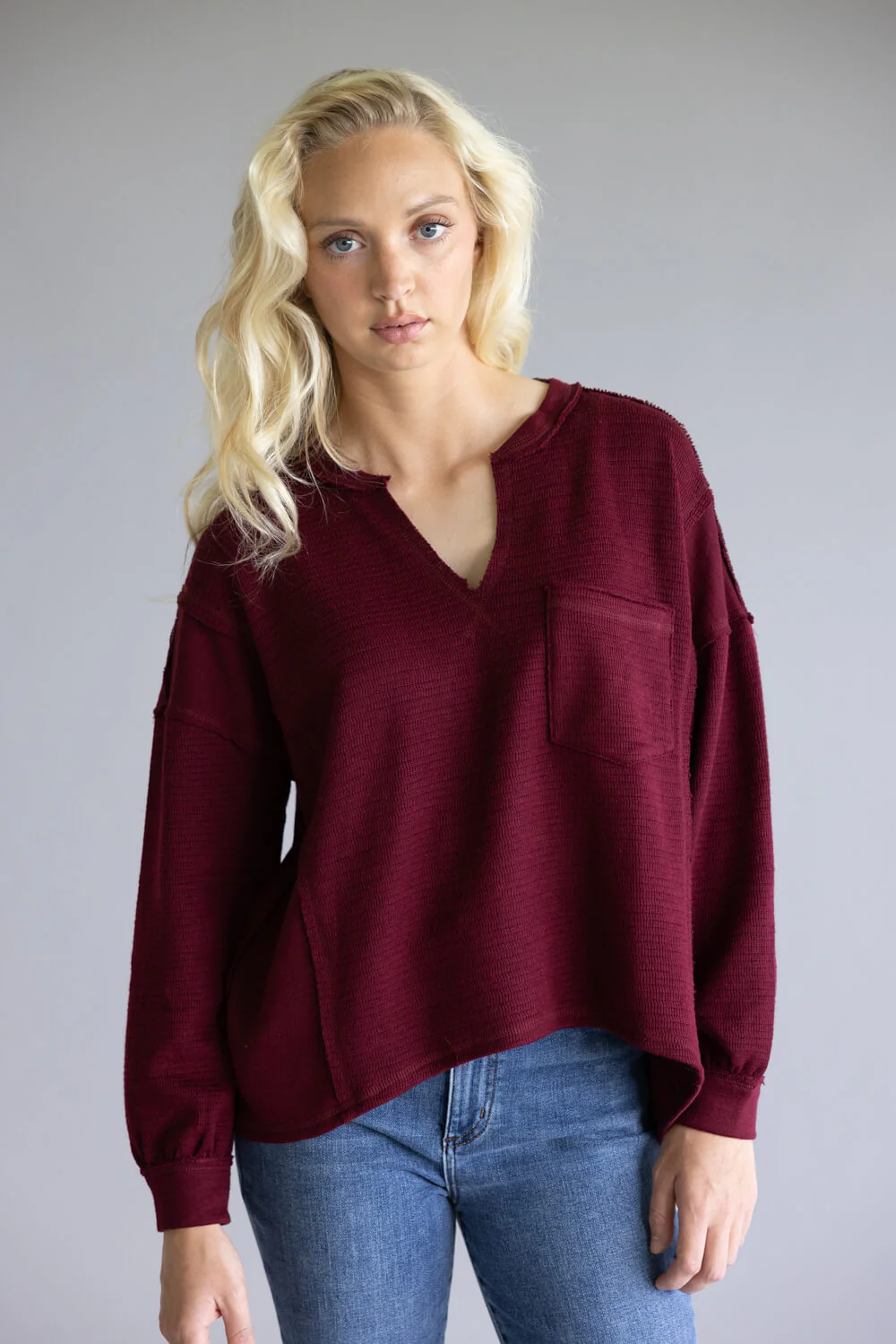 Blu Pepper Notched V-Neck Knit Top for Women - Image 2
