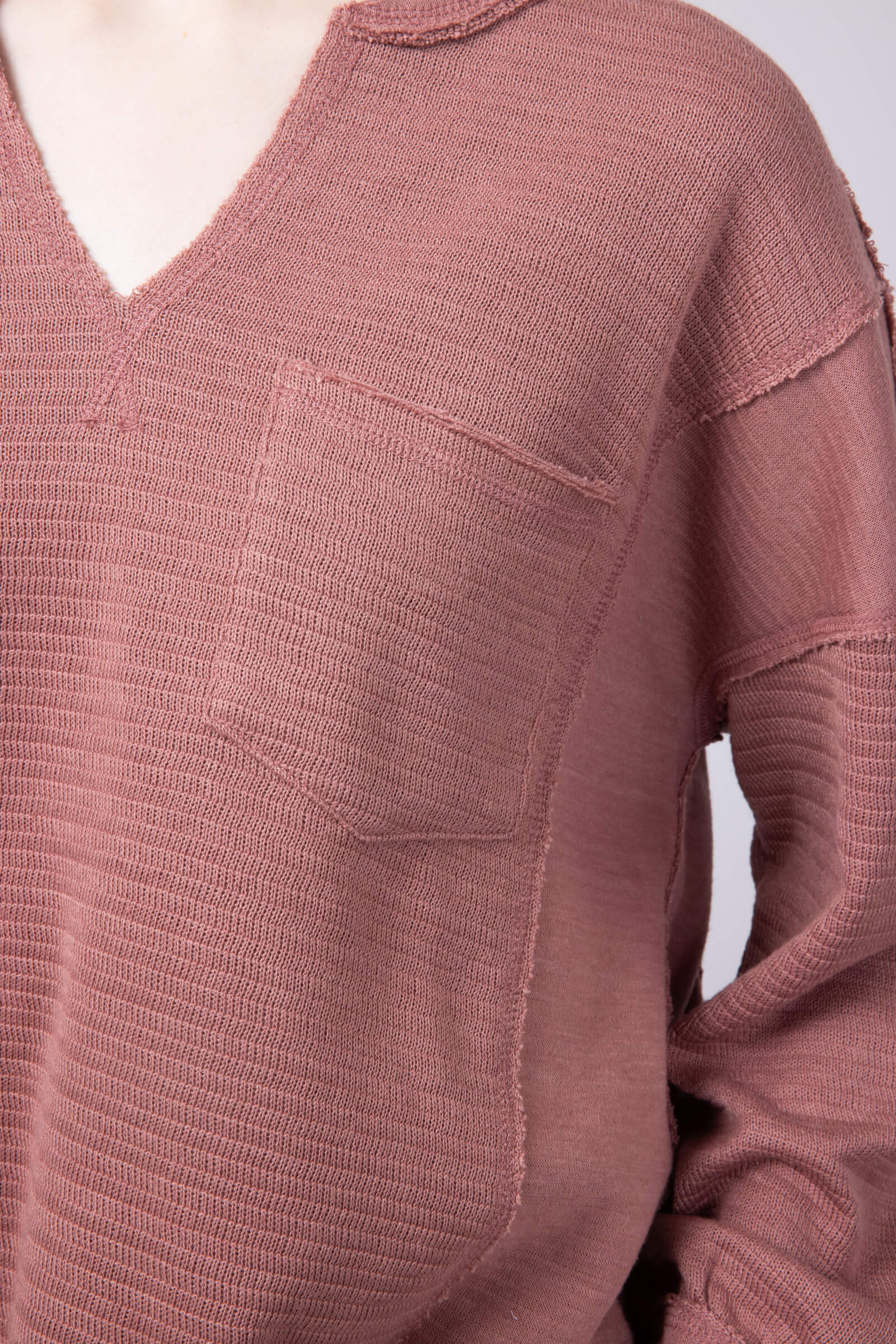 Blu Pepper Notched V-neck Knit Top for Women in Dusty Rose | B3FT1034-DUSTYROSE - Image 4