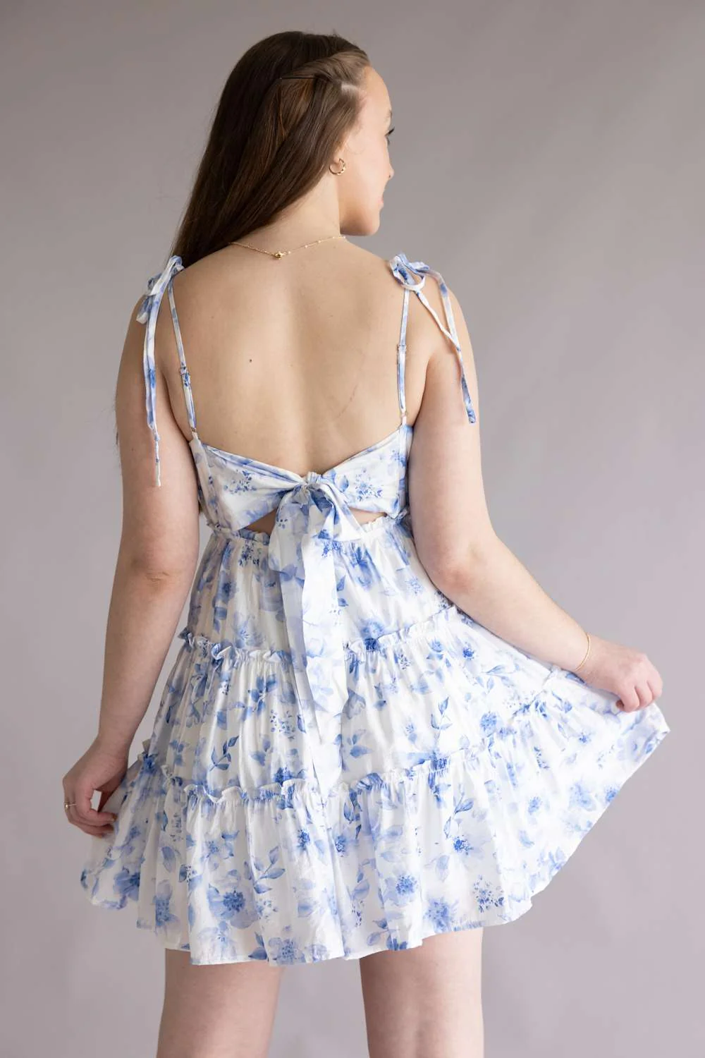 Blu Pepper Tiered Floral Dress for Women in Blue | CR2459-BLUE - Image 2