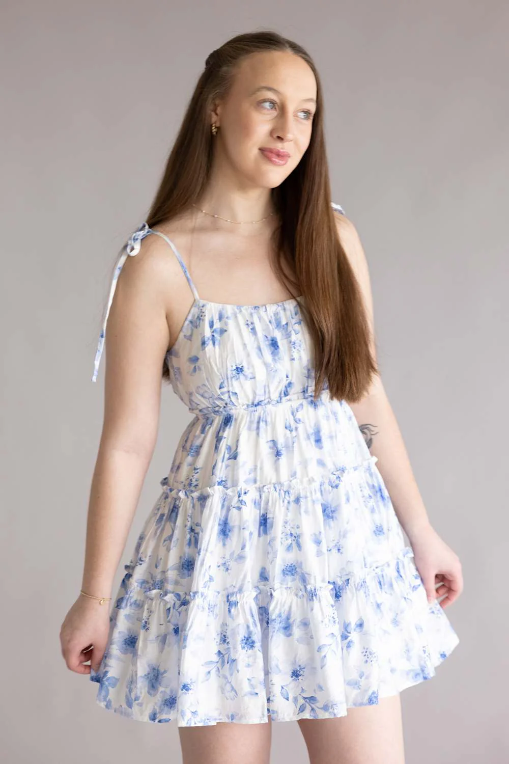 Blu Pepper Tiered Floral Dress for Women in Blue | CR2459-BLUE - Image 4