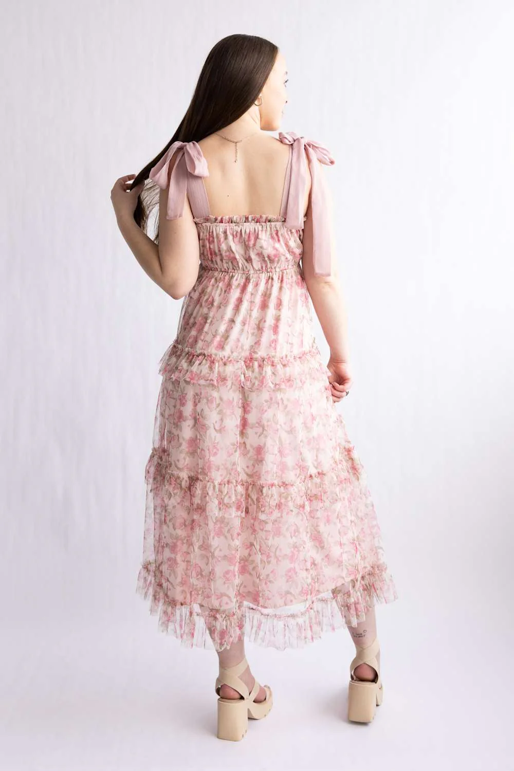 Blu Pepper Tiered Floral Midi Dress for Women in Pink | TB8823-PINKMULTI - Image 4