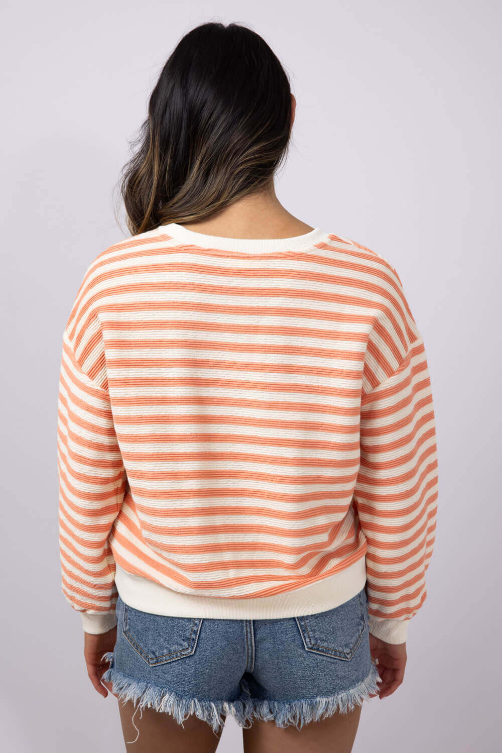 Blu Pepper Contrast Ribbed Stripe Knit Top for Women in Peach | B4FT1040-PEACH - Image 3
