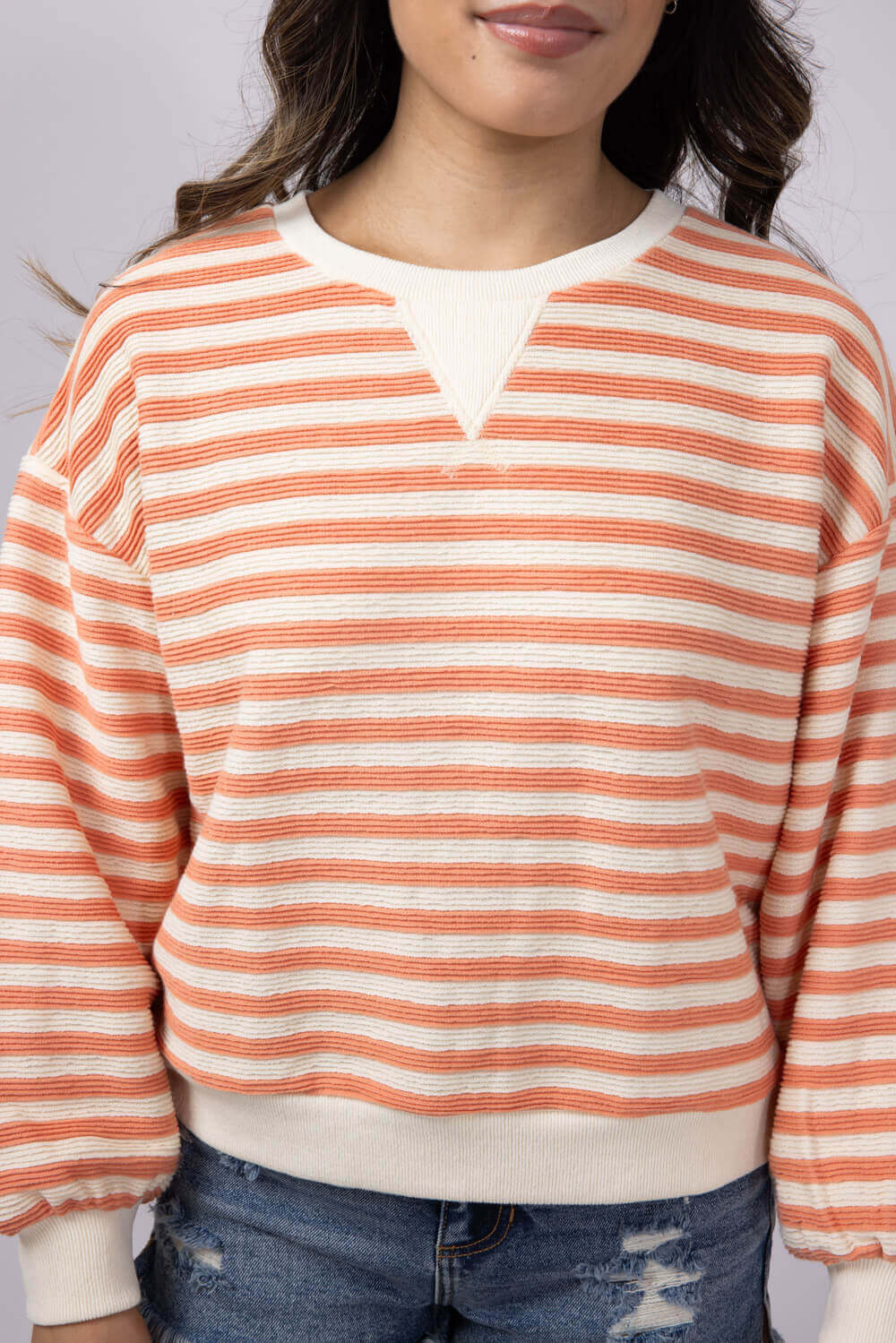 Blu Pepper Contrast Ribbed Stripe Knit Top for Women in Peach | B4FT1040-PEACH - Image 5