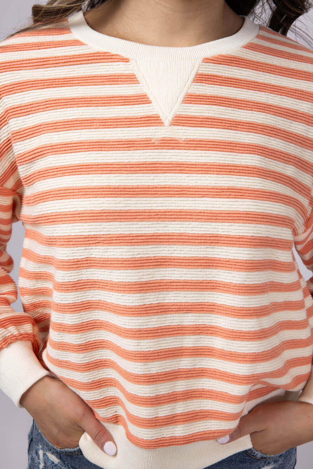 Blu Pepper Contrast Ribbed Stripe Knit Top for Women in Peach | B4FT1040-PEACH - Image 6