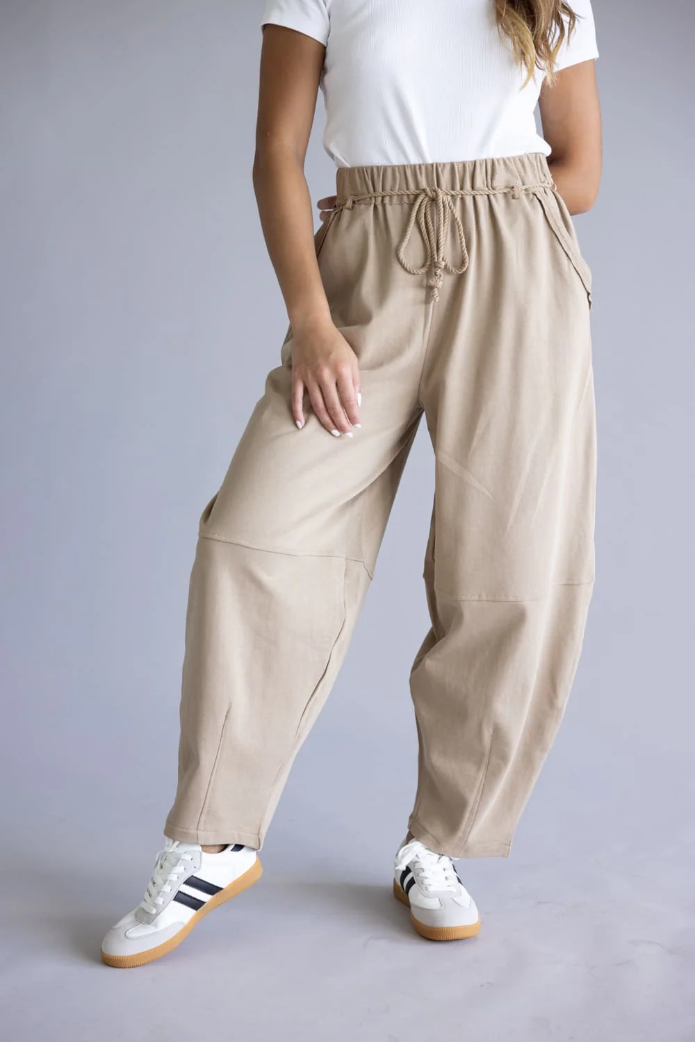 Boho Rope Drawstring Pants for Women in Taupe | NP70814-TAUPE - Image 4