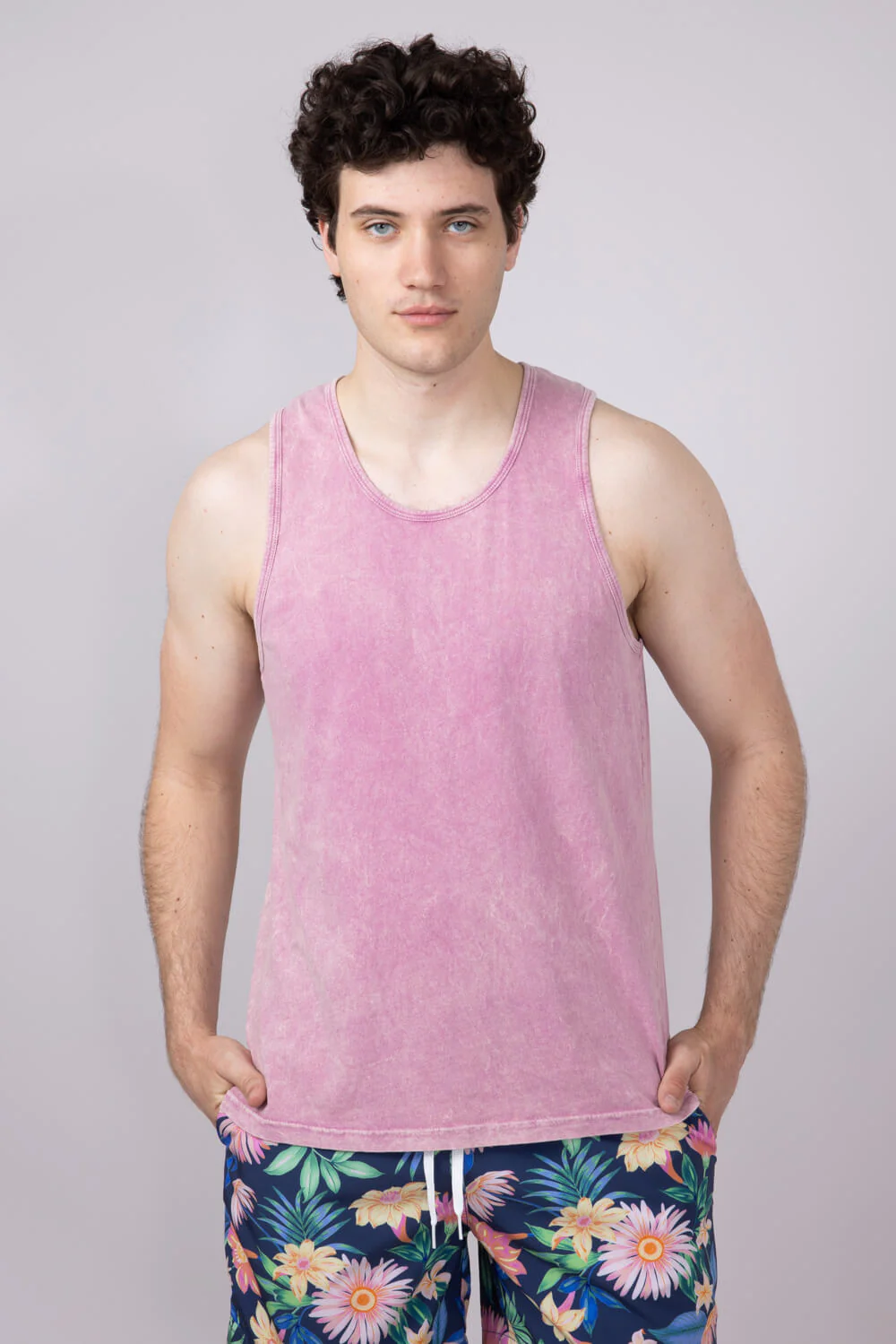 Bondi Beach Mineral Wash Tank Top for Men in Rose Pink | 625TMW-ROSE - Image 3