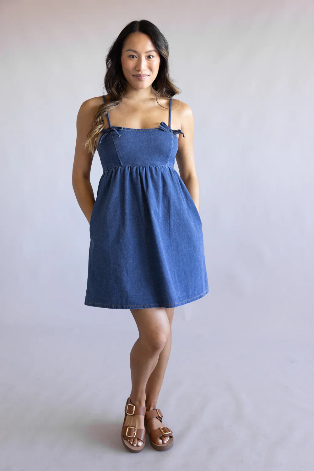 Bow Detail Denim Mini Dress for Women in Navy | PD50503-GL-DENIM - Image 2