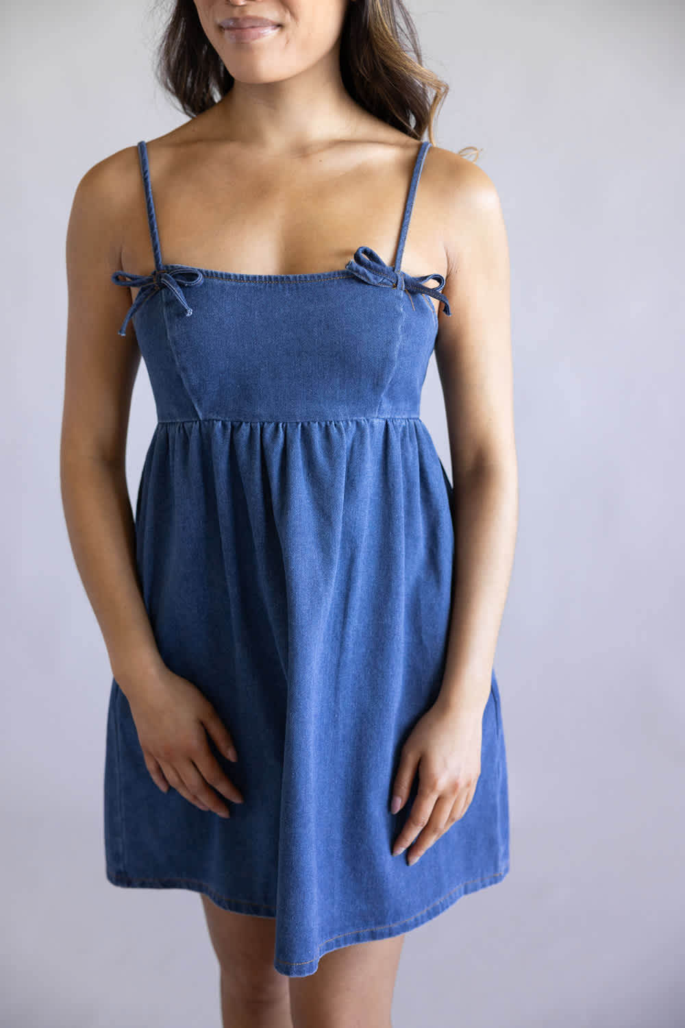 Bow Detail Denim Mini Dress for Women in Navy | PD50503-GL-DENIM - Image 4