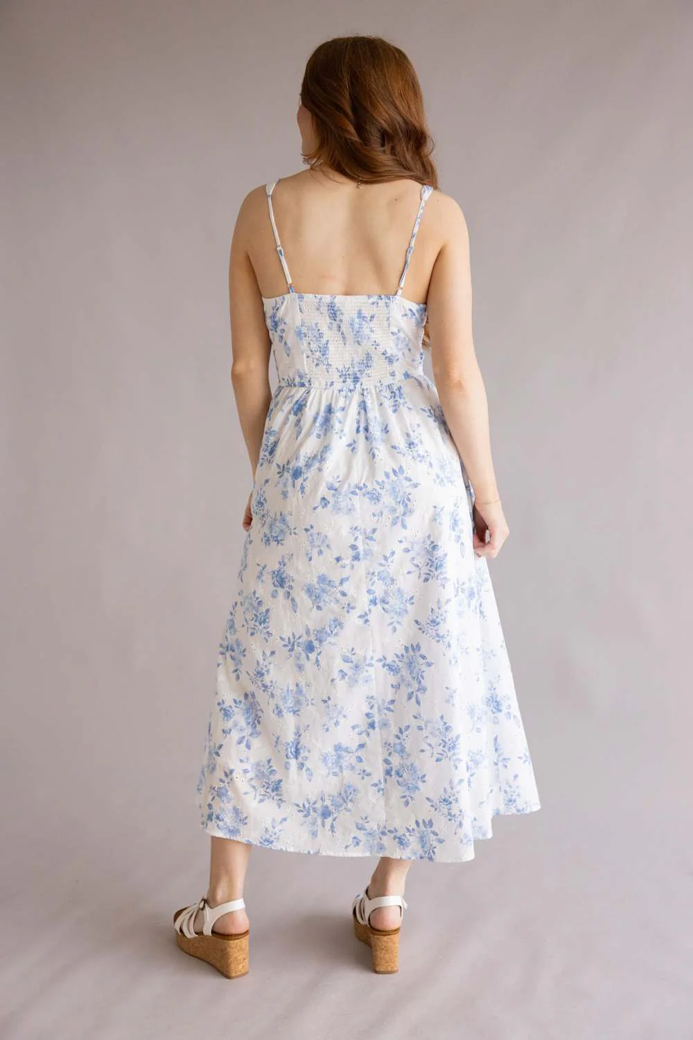 Bow & Floral Maxi Dress for Women in White | CR2825-BLUE - Image 4
