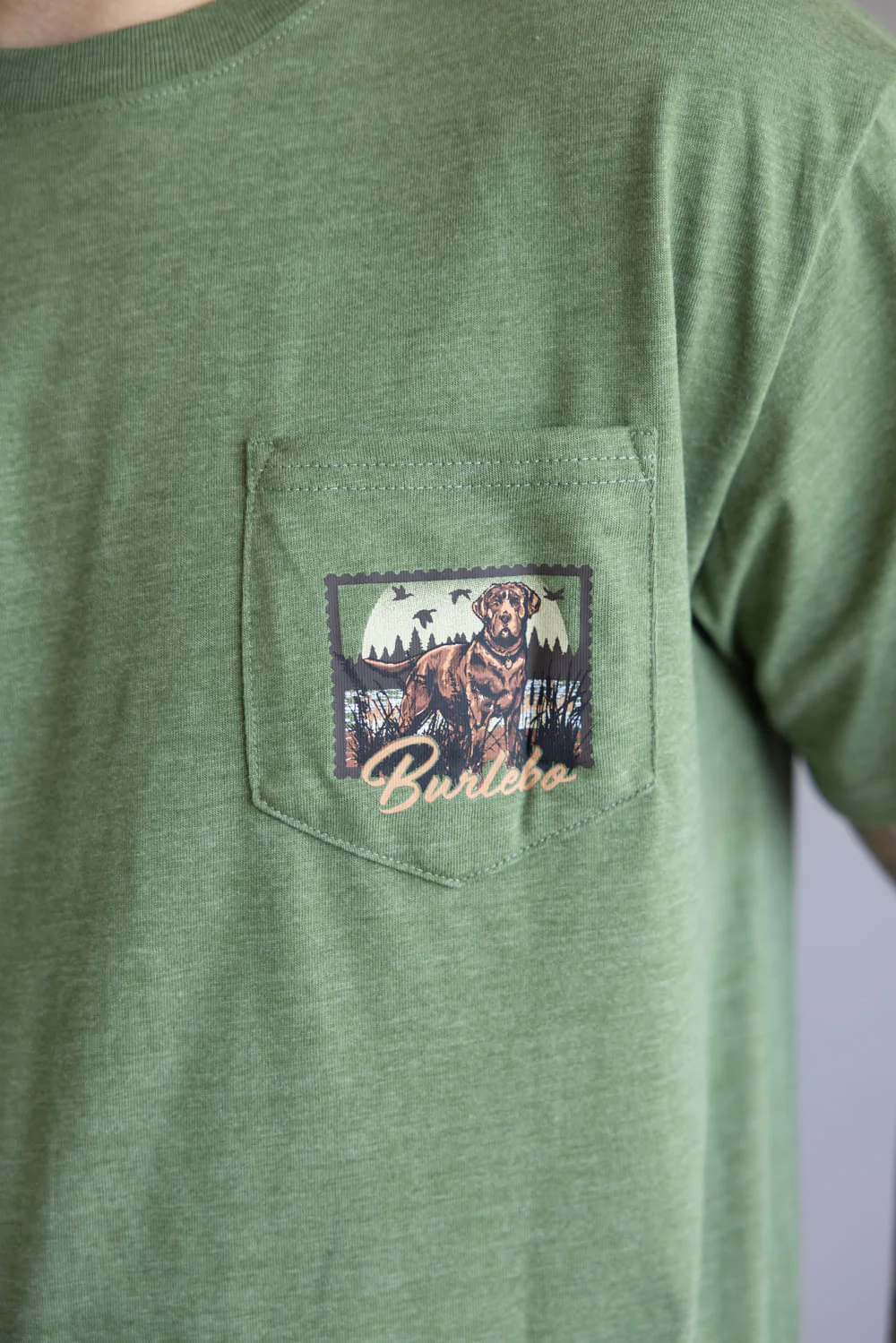 Burlebo Duck Dog Stamp T-Shirt for Men in Heather Olive | SST-DDST-HO-DUCKDOGSTAMP-HEATHEROLIV - Image 3