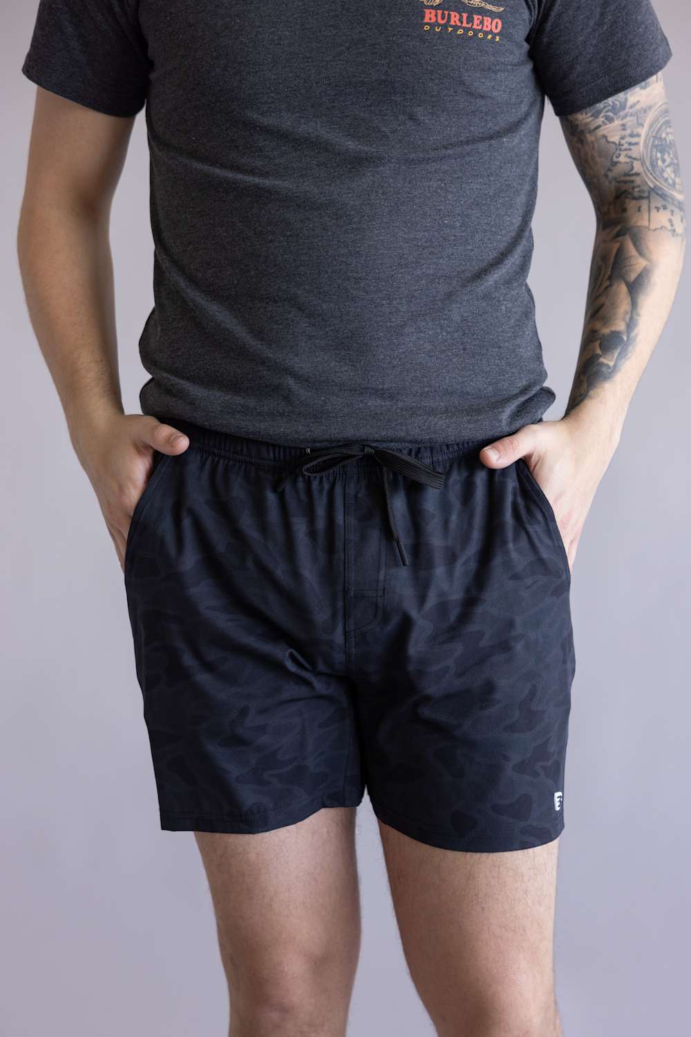 Burlebo Lined Athletic Shorts for Men in Black Camo | AS-BLKC-BLK CAMO - Image 3