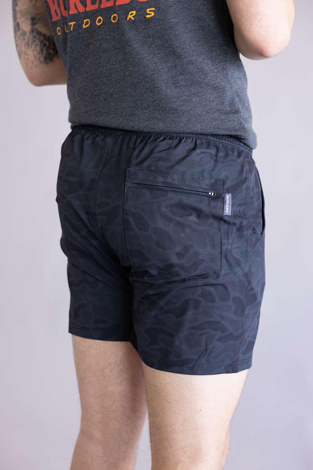 Burlebo Lined Athletic Shorts for Men in Black Camo | AS-BLKC-BLK CAMO - Image 5