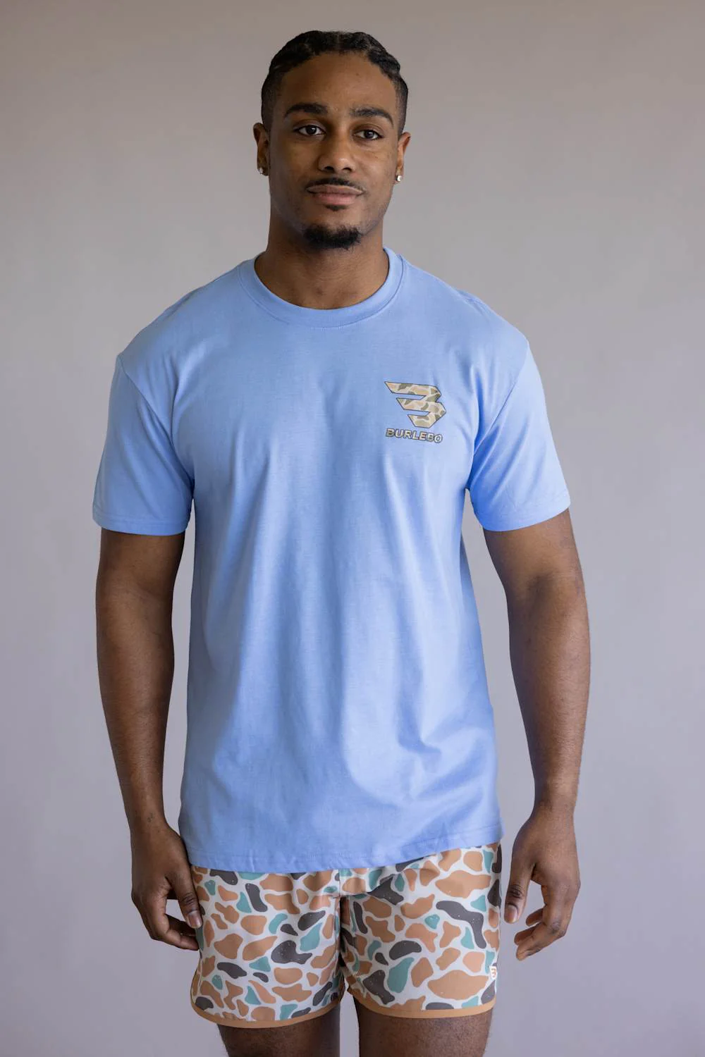 Burlebo Mallard Camo Dog T-Shirt for Men in Periwinkle Blue | SST-MCD-PB-HEATHER PERIWINKLE - Image 2