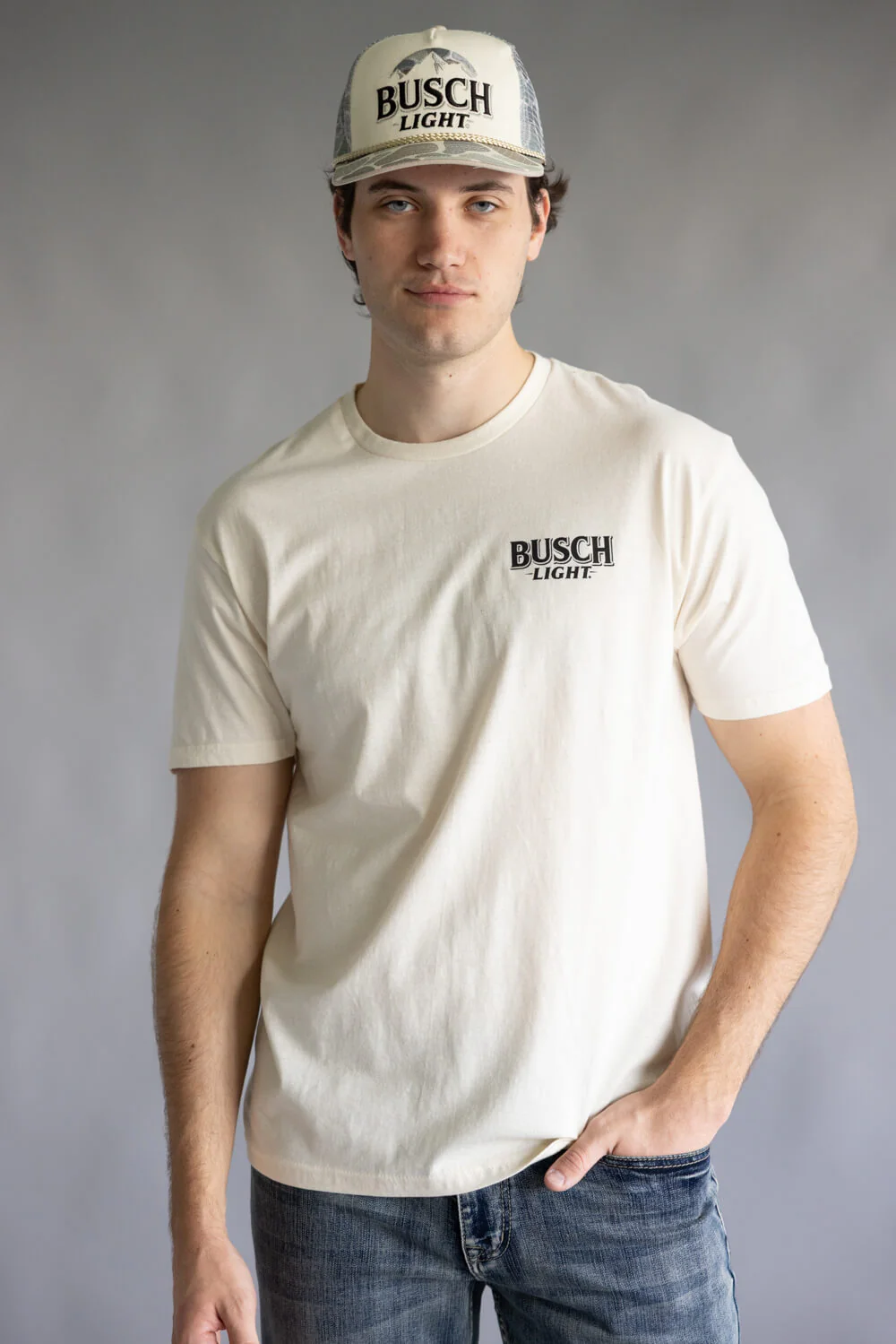 Busch Light Boat Dogs T-Shirt for Men in Cream | 2245-NATURAL - Image 2