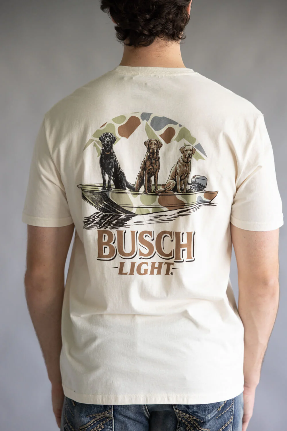 Busch Light Boat Dogs T-Shirt for Men in Cream | 2245-NATURAL - Image 5