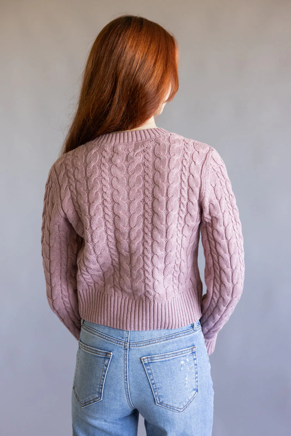 Button Front Cable Cardigan for Women in Faded Mauve | PF5S45174-FADEDMAUVE - Image 2