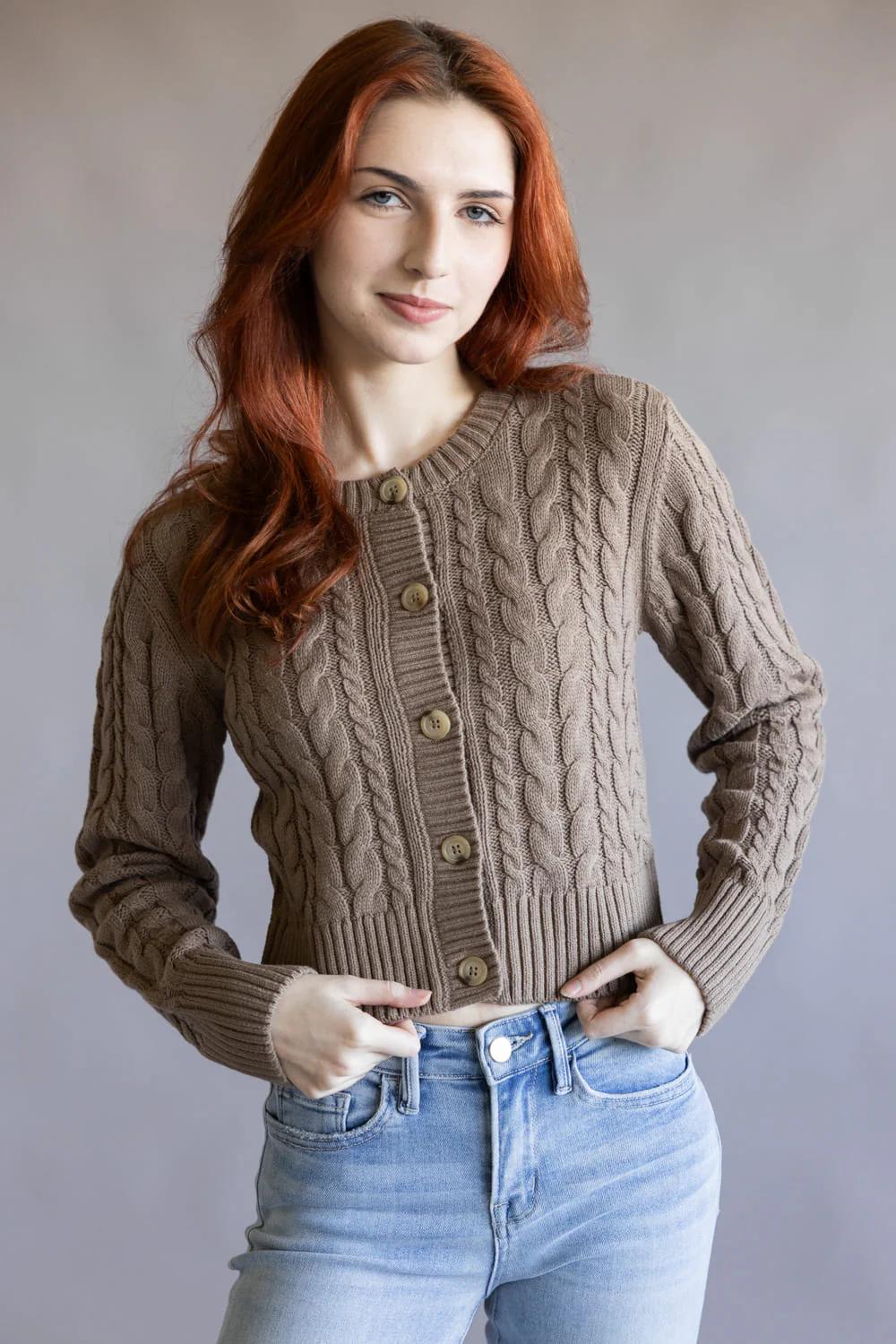 Button Front Cable Knit Cardigan for Women - Image 3