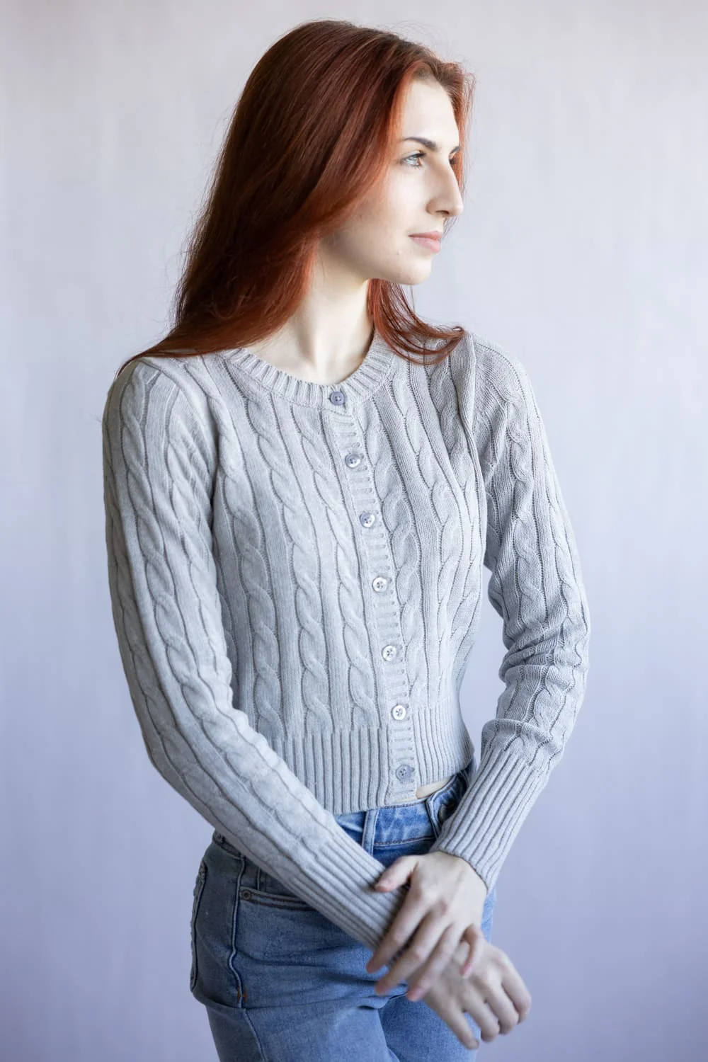 Button Front Cardigan for Women in Light Heather Grey | PF5S44860-LIGHTHEATHERGREY - Image 3