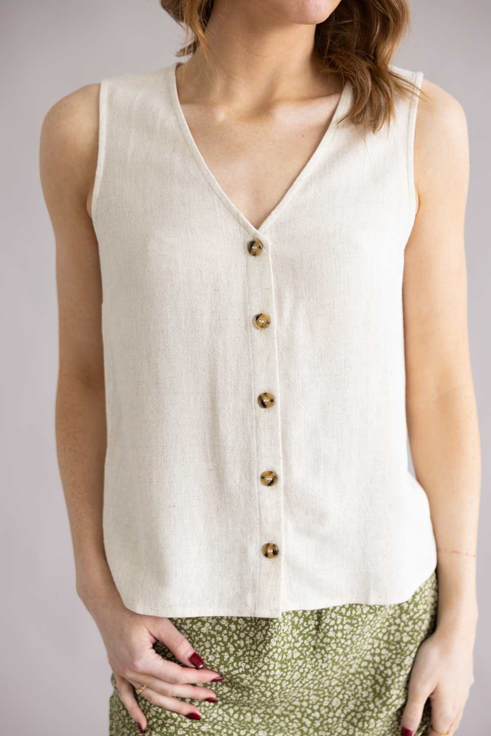 Button Front Linen Vest for Women in Natural | R69447-NAT - Image 4