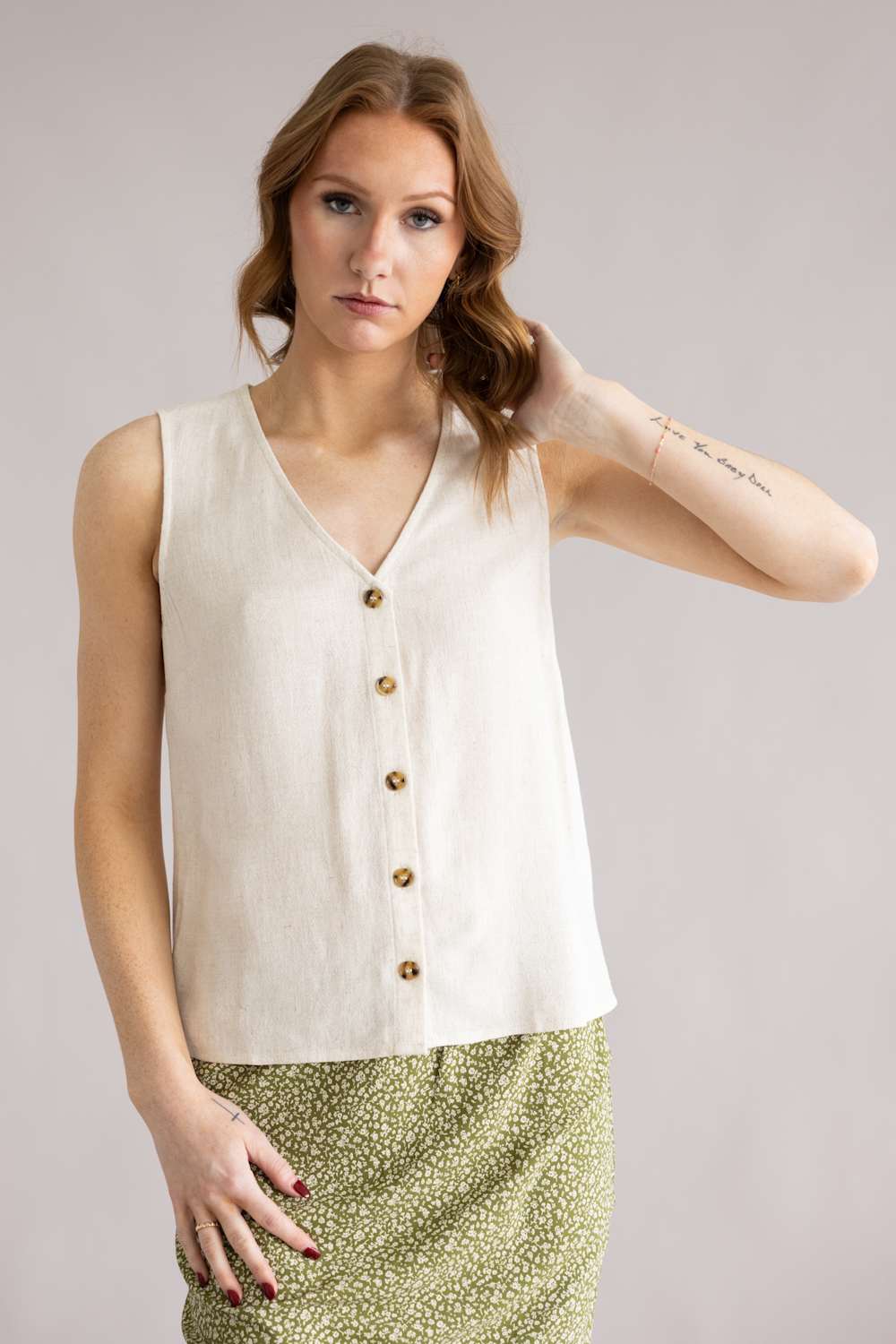 Button Front Linen Vest for Women in Natural | R69447-NAT - Image 5