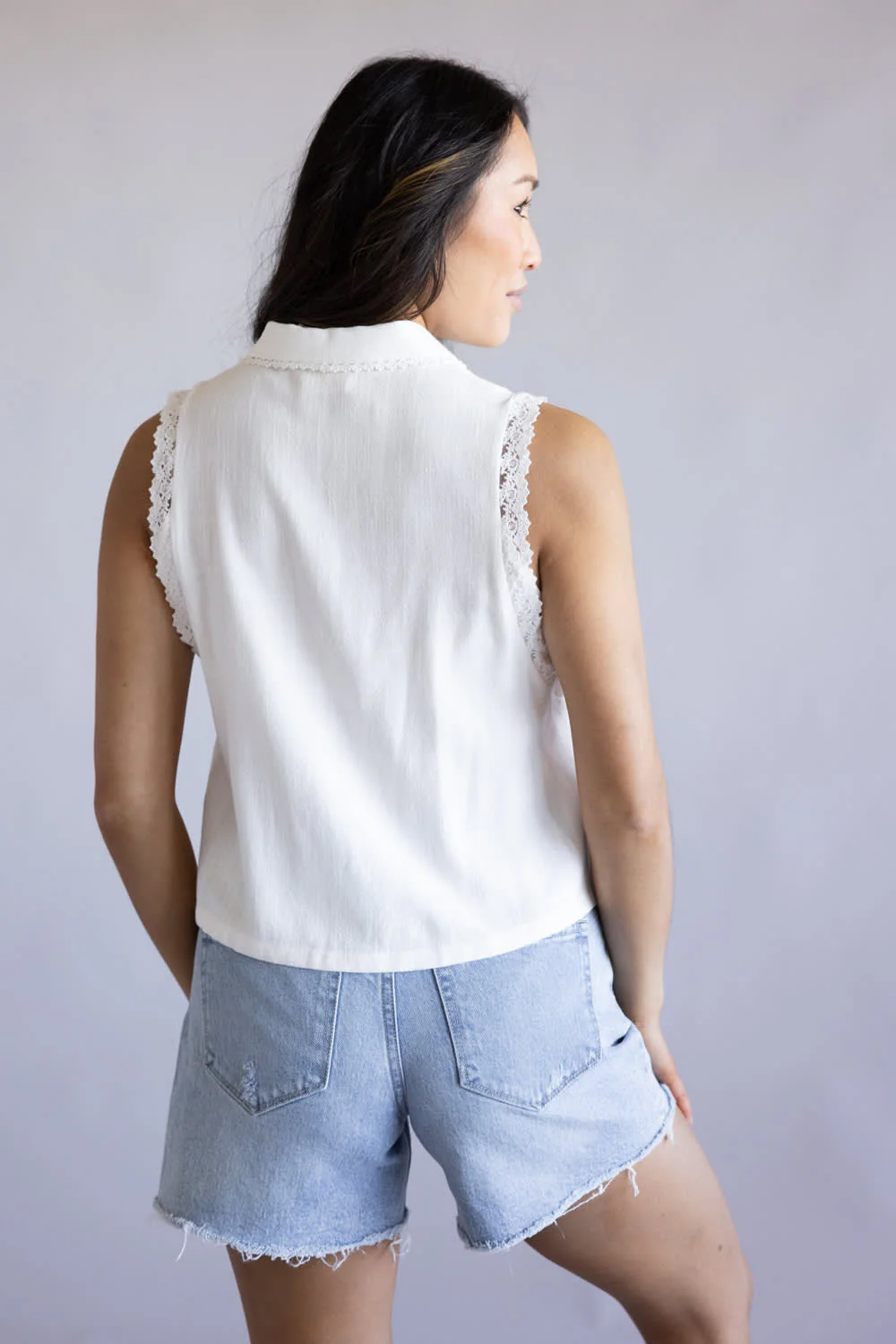 Button Front Pintuck Linen Top for Women in Off White | AT9251-WHT - Image 4