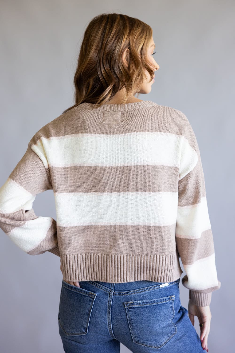 Button Front Stripe Cardigan for Women in Mocha White | PF5S45287-MOCHAWHITE - Image 4
