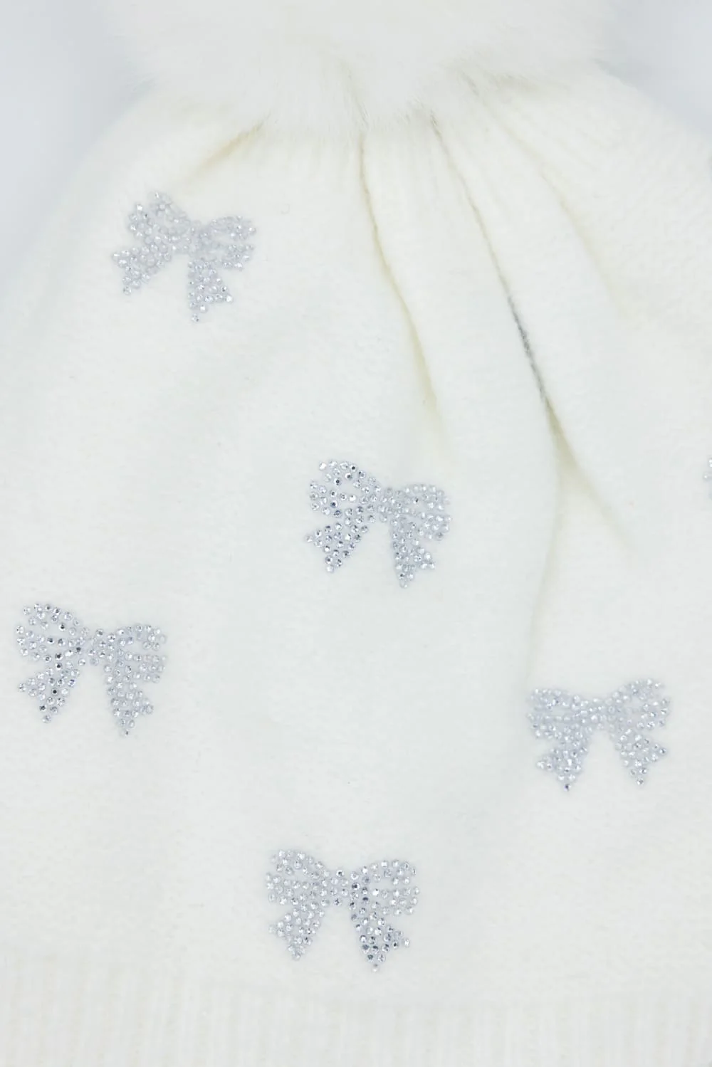 C.C. Bow Rhinestone Pom Beanie for Women in White | HTE0136-IVY - Image 2