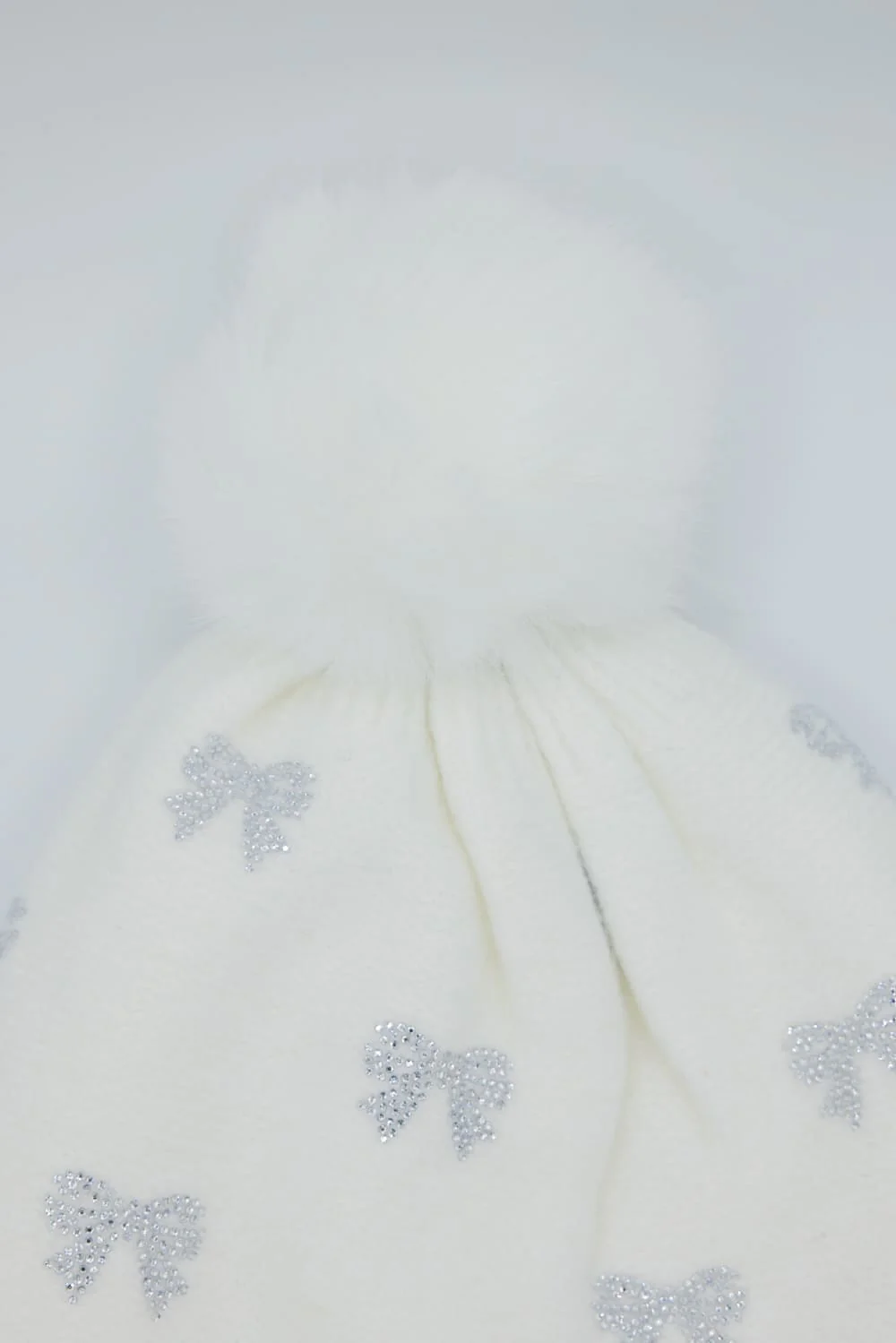 C.C. Bow Rhinestone Pom Beanie for Women in White | HTE0136-IVY - Image 3