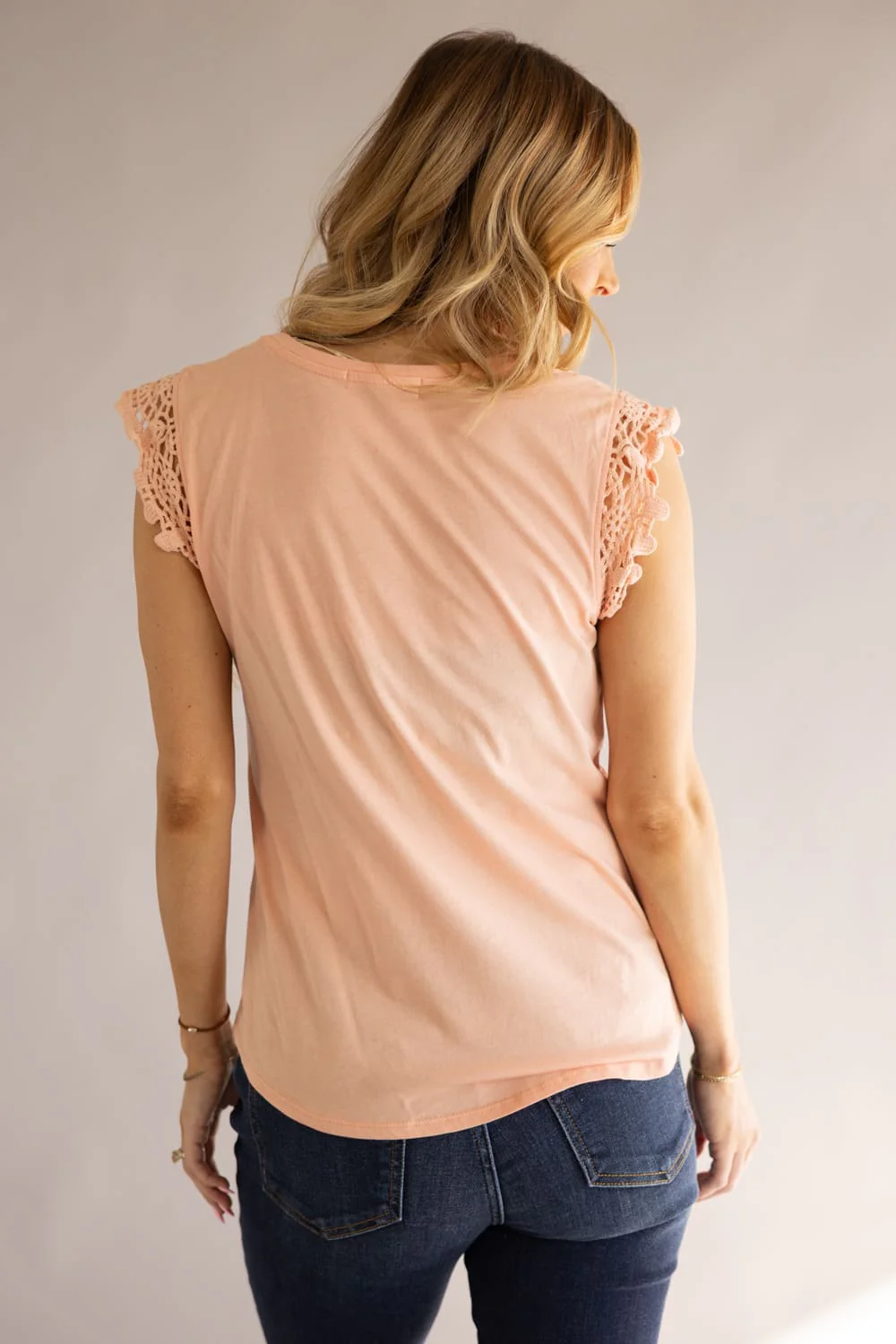 C&C California Coco Crochet Sleeve Tee for Women in Coral | 89A02918-CORAL - Image 4