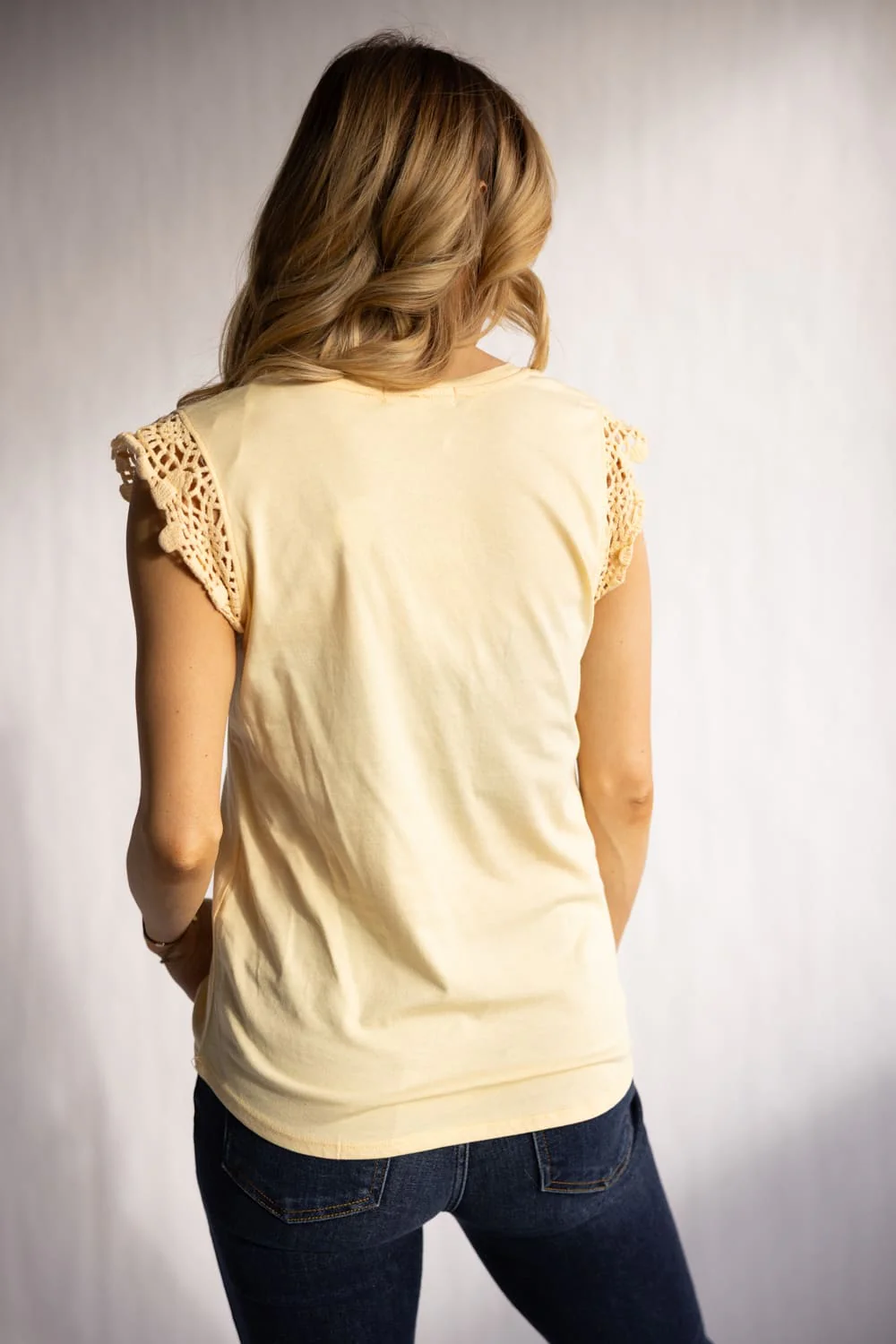 C&C California Coco Crochet Sleeve Tee for Women in Golden | 89A02918-GOLDEN - Image 5