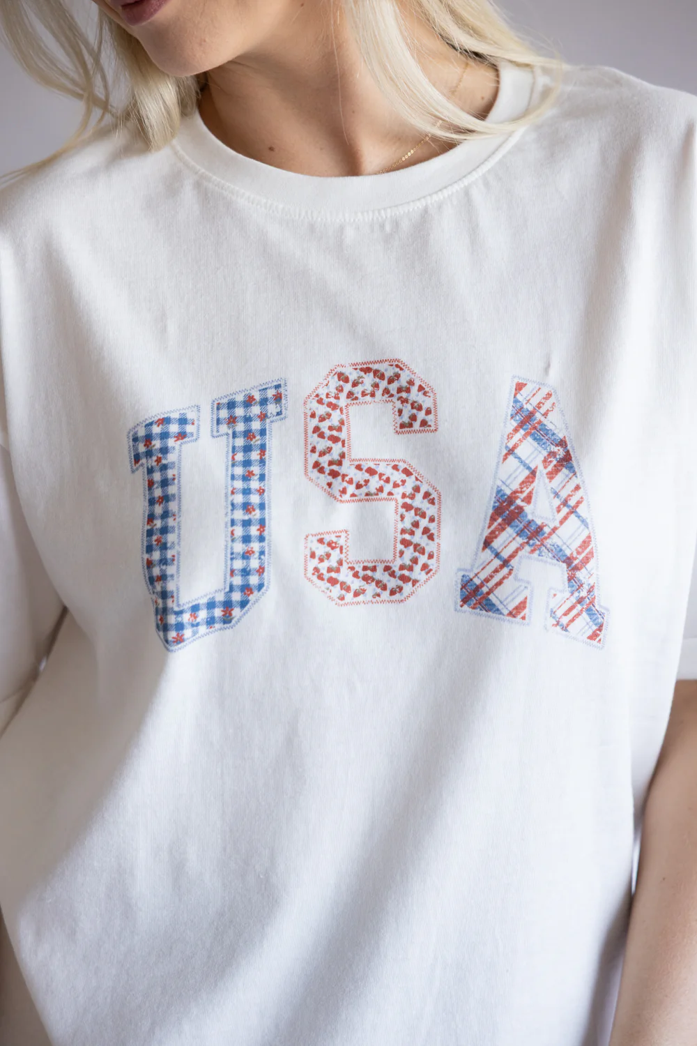 C&C California Gingham USA Melissa Tee for Women in White | 89A03008-WHITE - Image 3