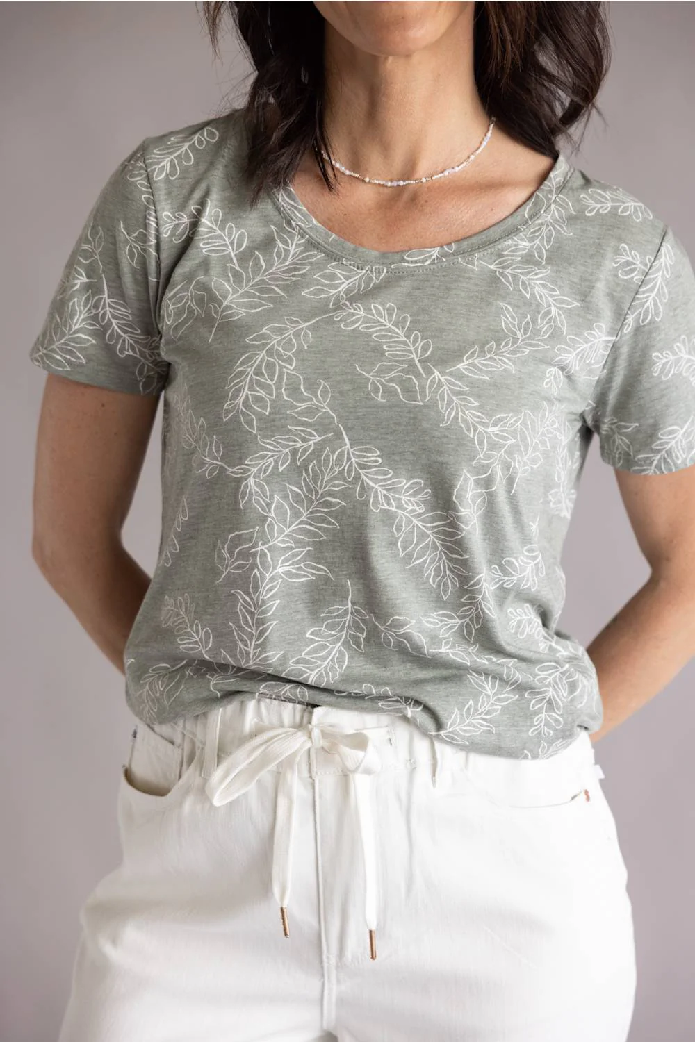 C&C California Karlie Printed Tee for Women in Vetiver Viney Leaves | 89A01522-VETIVER - Image 2