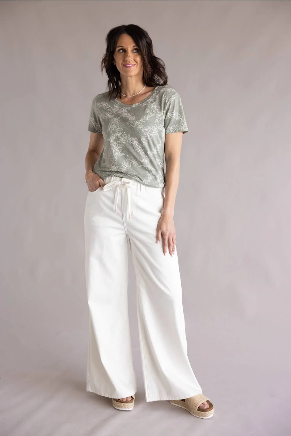 C&C California Karlie Printed Tee for Women in Vetiver Viney Leaves | 89A01522-VETIVER - Image 5