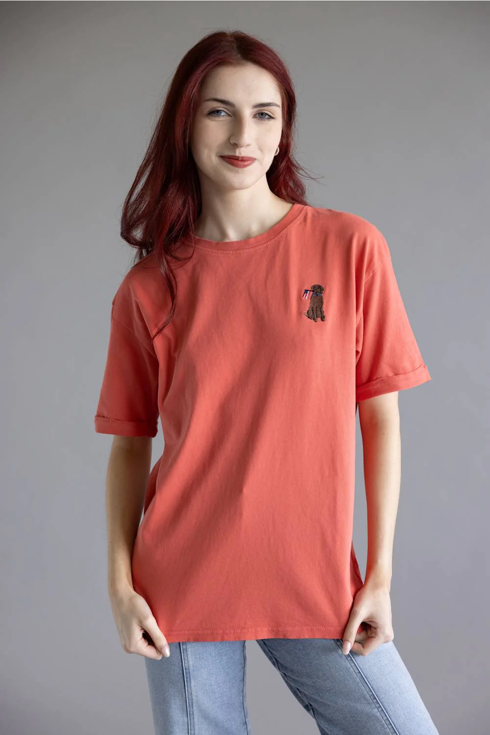 C&C California Melissa Embroidered Flag Dog T-Shirt for Women in Cranberry | 89A03008-CRAN - Image 3