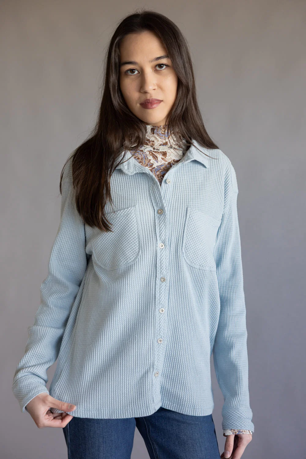 C&C California Mineral Wash Thermal Button Front Shirt for Women - Image 2