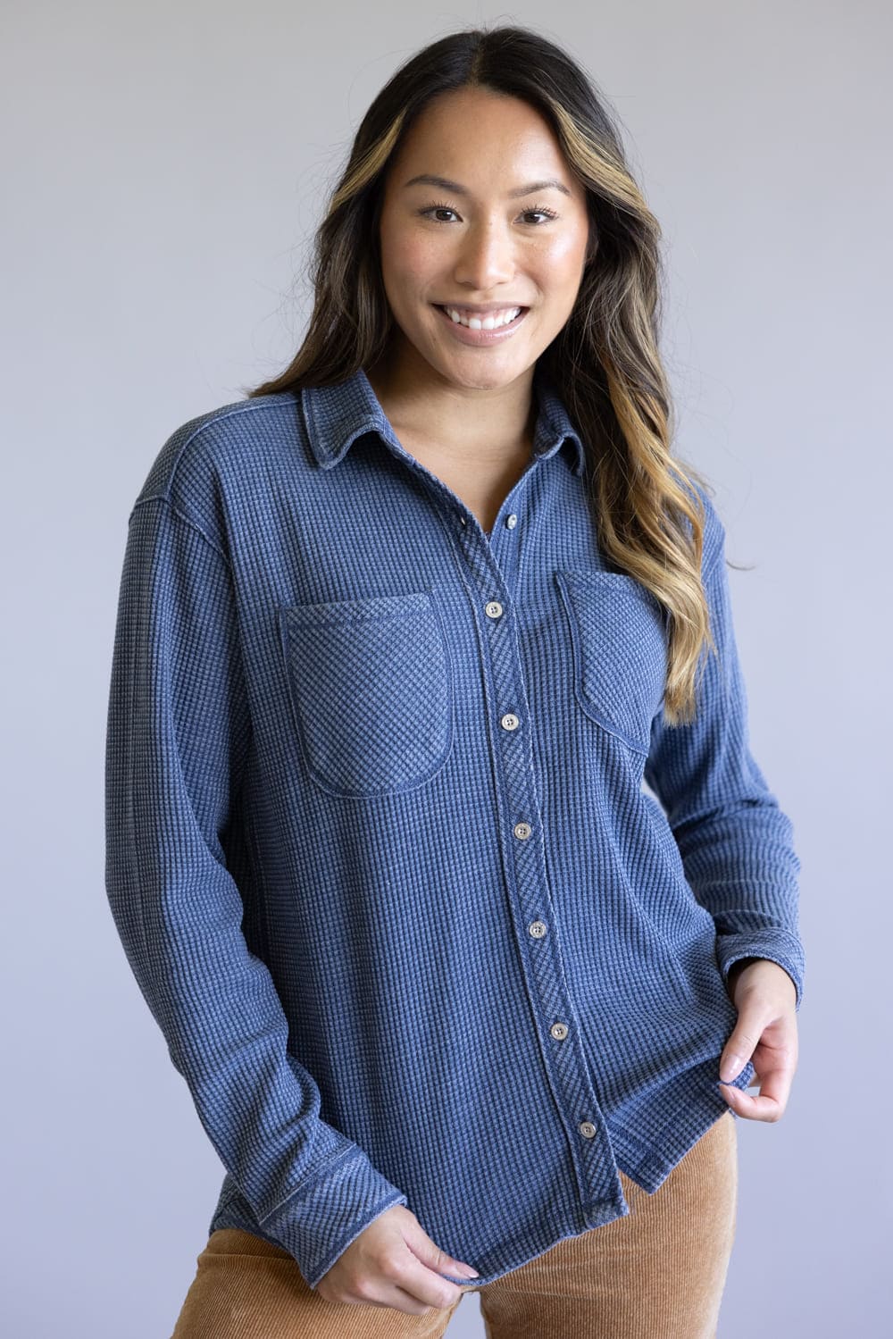 C&C California Mineral Wash Thermal Button Front Shirt for Women - Image 3