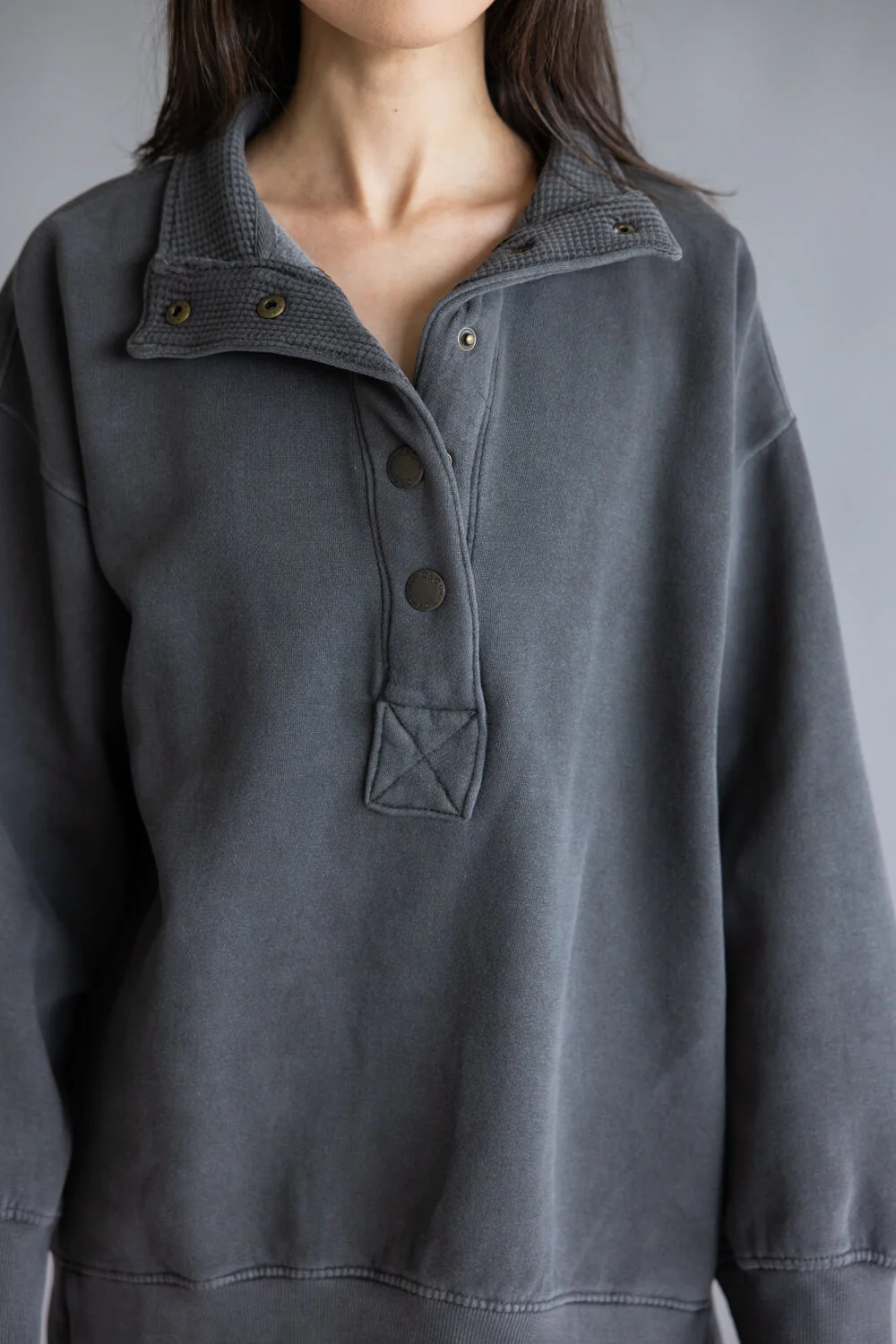 C&C California Sun Washed 1/2 Snap Pullover for Women in Black Sands | 89B03236-X007-BLACK - Image 3
